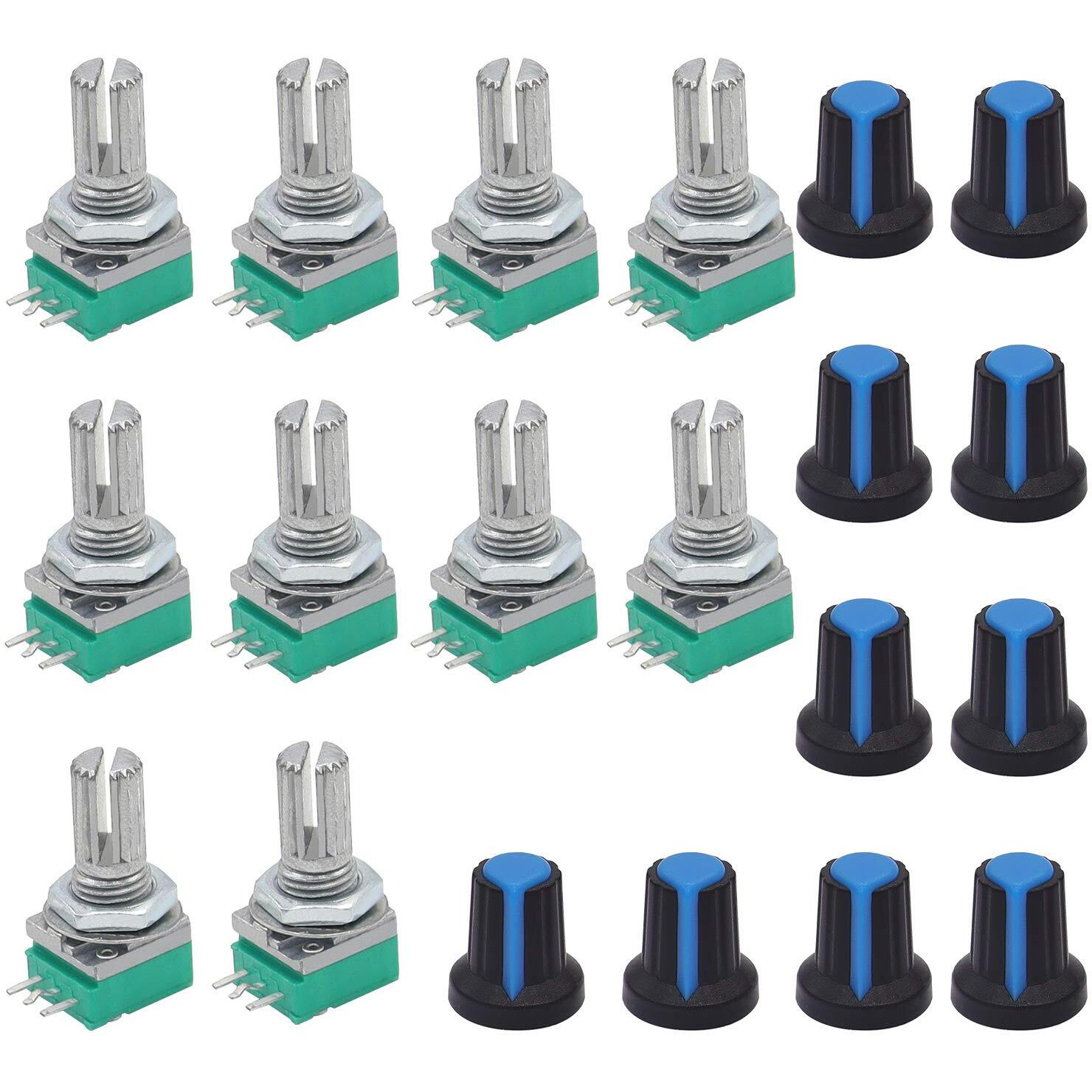 Twtade 10Pcs Single Linear Rotary Seal Amplifier Potentiometers Type 10K Ohm Knurled Shaft 3Pin Rk097N-3-10K
