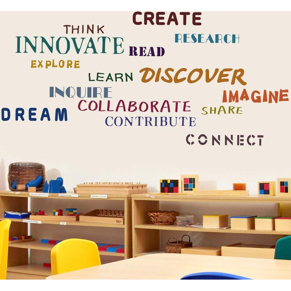 Toarti Classroom Wall Decal Colorful Words Wall Stickers  Creative Wall Art Share Discover Dream Imagine Vinyl Sticker For Kids Classroom Playroom Decor