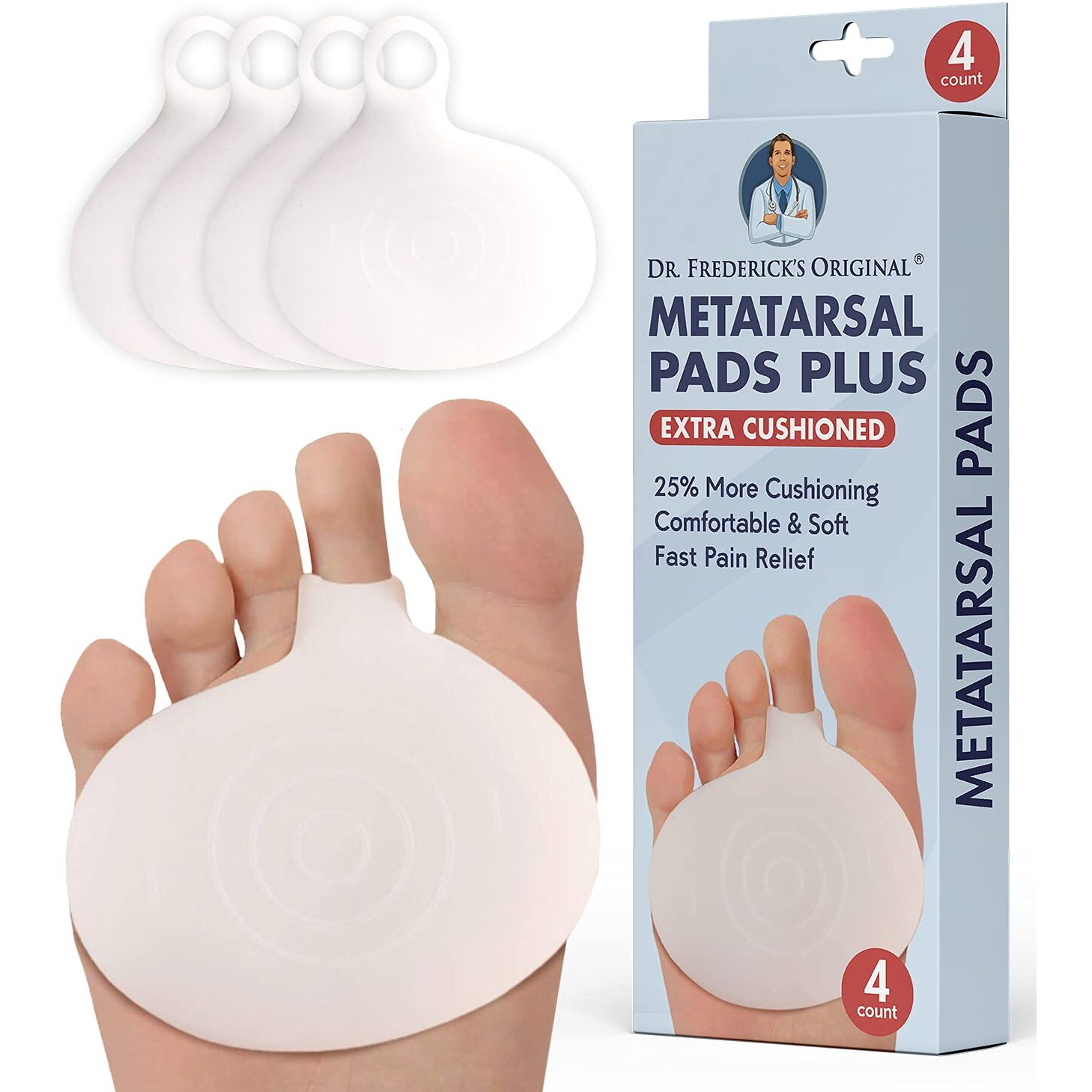 Dr. Frederick's Original Metatarsal Pads Plus - 4Pcs - Forefoot Pain Relief - Ball Of Foot Pads - Foot Pain Relief Cushion - For Women & Men