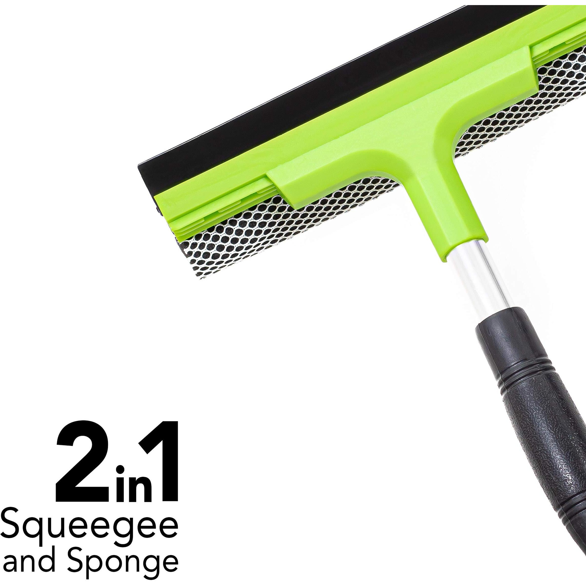 Window Squeegee Cleaning Tool | Squeegee Cleaner For Windows  Glass  Car Windshield | 2-In-1 Squeegee And Scrubber Sponge Washing Kit | Multi-Surface Washer - Indoor Outdoor Use