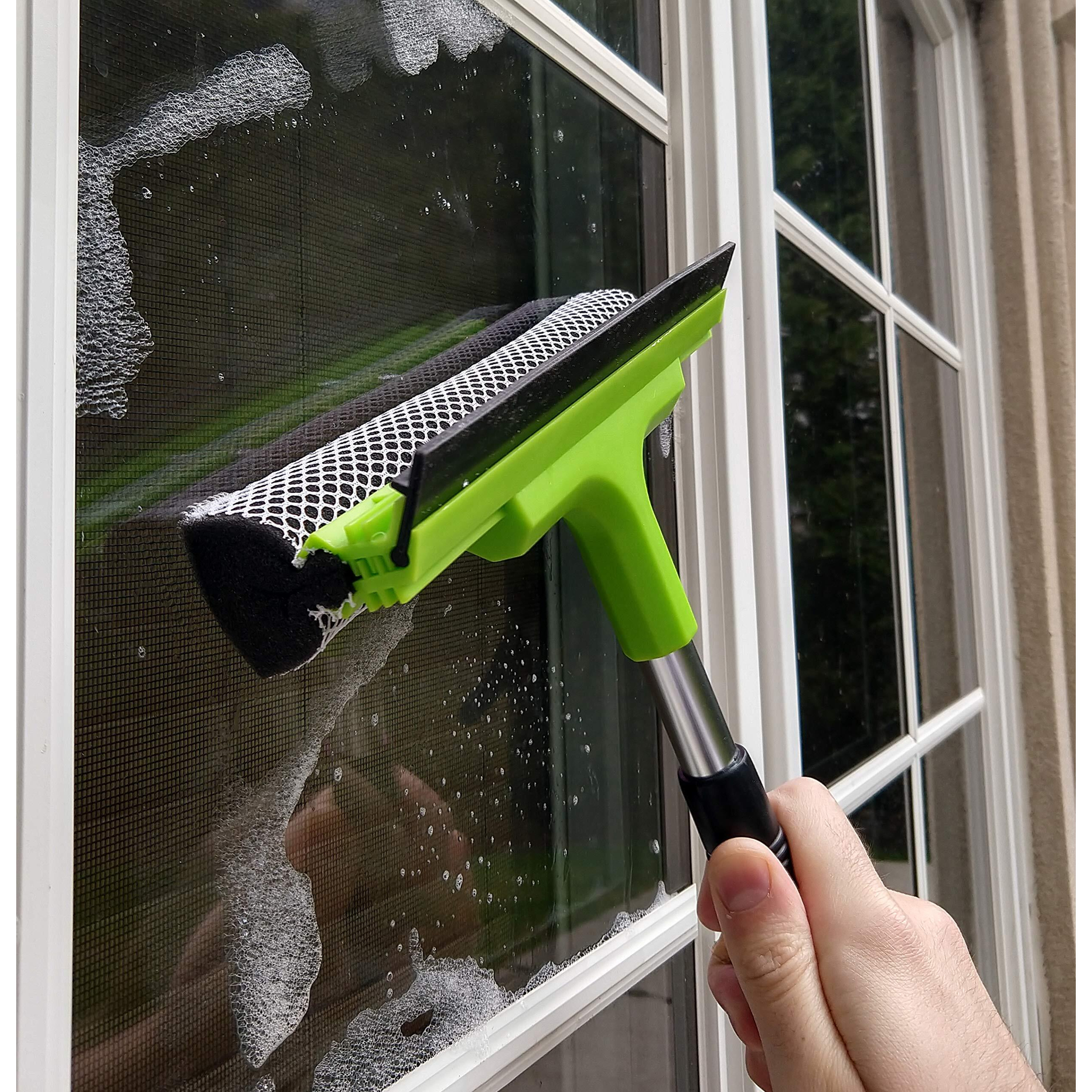 Window Squeegee Cleaning Tool | Squeegee Cleaner For Windows  Glass  Car Windshield | 2-In-1 Squeegee And Scrubber Sponge Washing Kit | Multi-Surface Washer - Indoor Outdoor Use