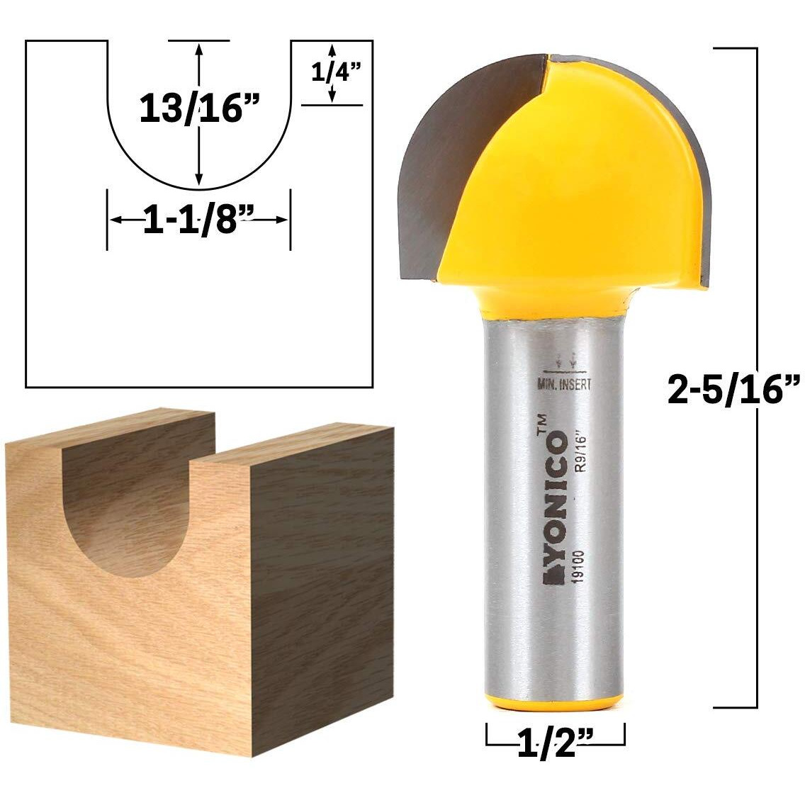 Yonico 19100 1-1/8-Inch Diameter Core Box Router Bit 1/2-Inch Shank