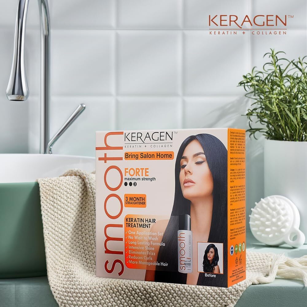 Keragen - Brazilian Keratin Hair Smoothing Treatment Express Home Kit - Blowout Straightening System  With 2 Oz Forte Treatment  2 Oz Clarifying Shampoo And Aftercare Samples