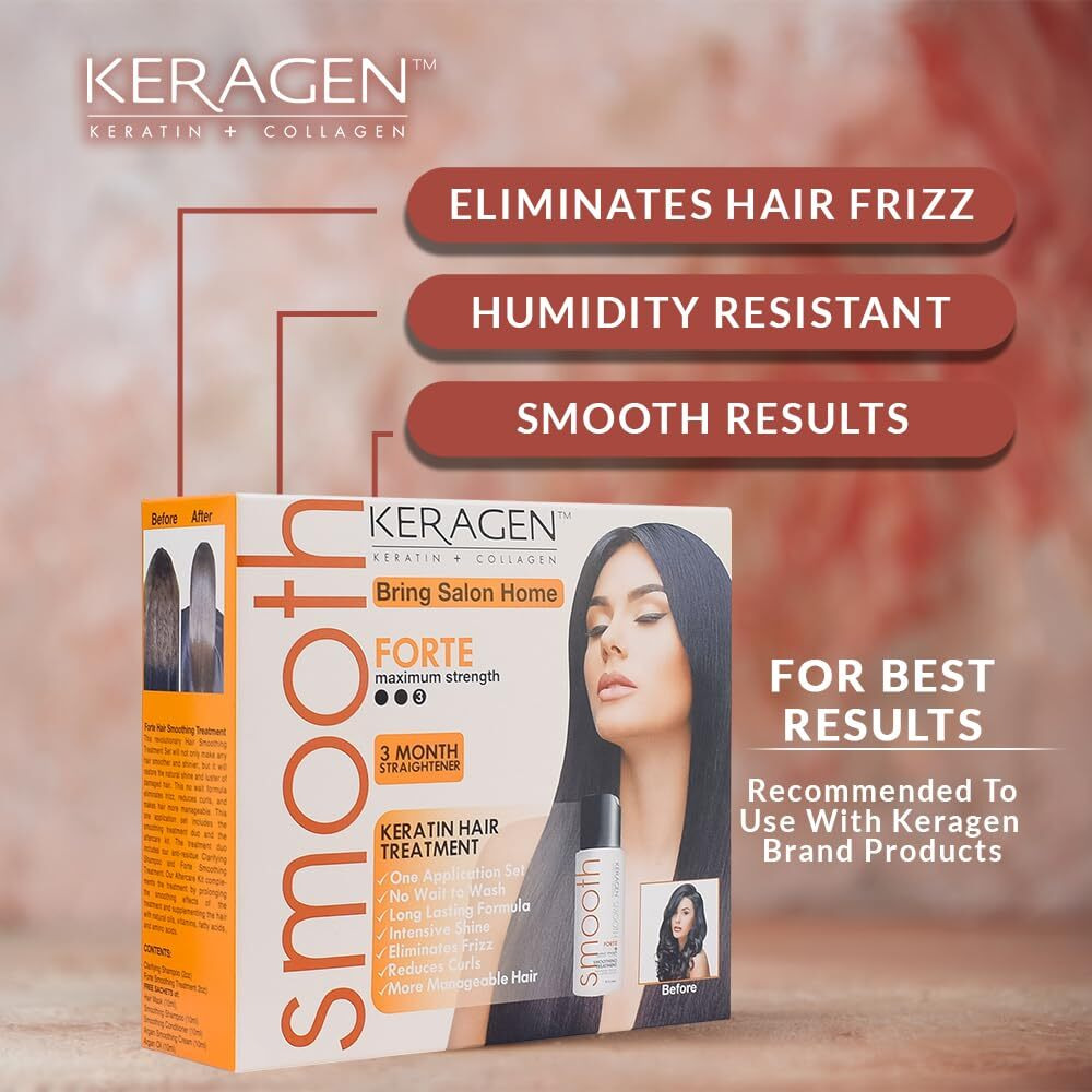 Keragen - Brazilian Keratin Hair Smoothing Treatment Express Home Kit - Blowout Straightening System  With 2 Oz Forte Treatment  2 Oz Clarifying Shampoo And Aftercare Samples