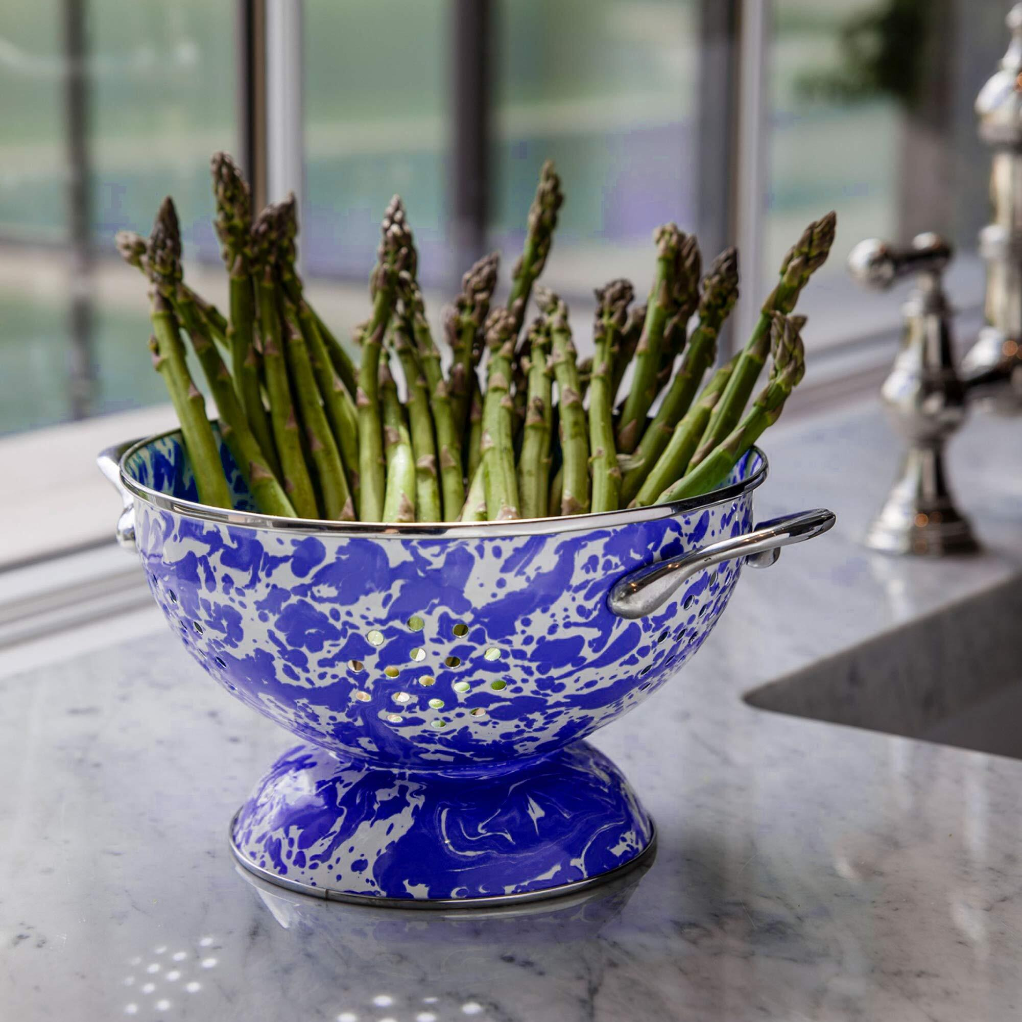 Golden Rabbit Enamelware - 5Qt Larger Colander (Cobalt Swirl)