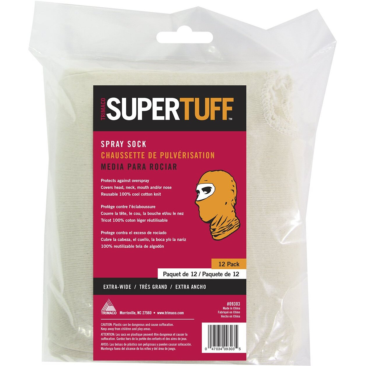 Trimaco Supertuff Cotton Spray Sock  12 Pack White