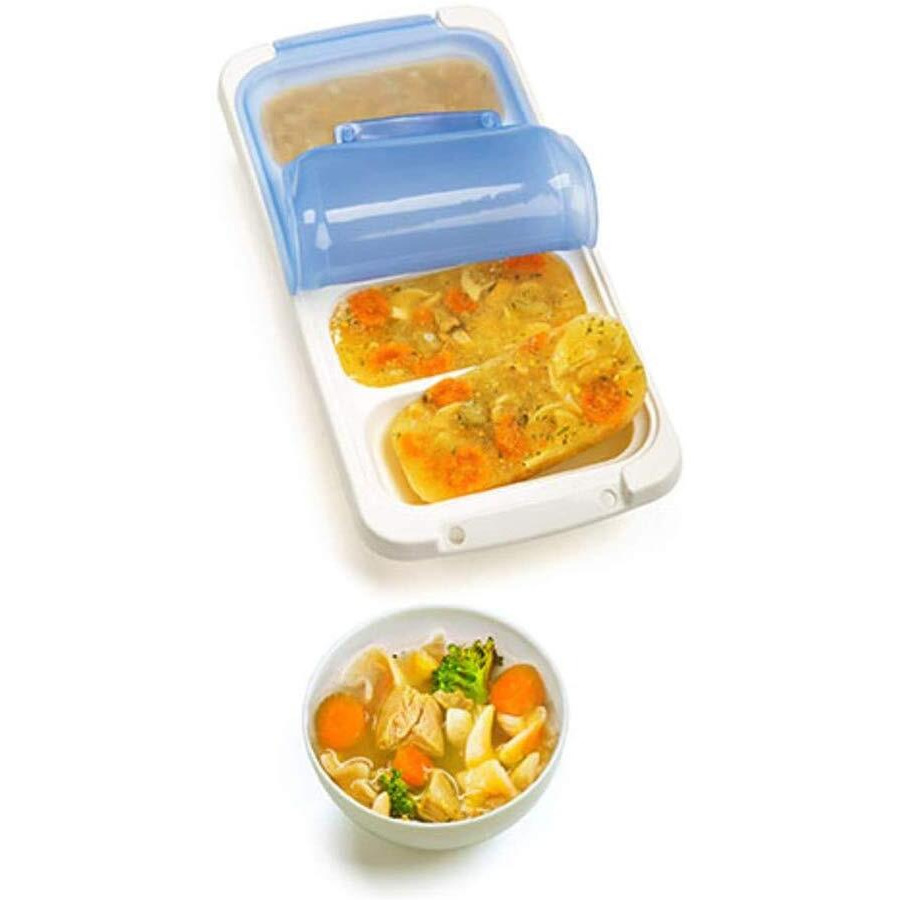 Prepworks Pks-725 Dishwasher Safe 1 Cup 4 Serving Leftover Soup & Food Storage Freezer Pod Tray With Silicone Lid  Blue & White