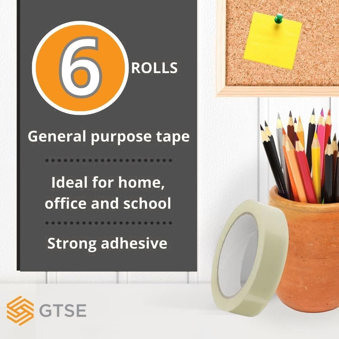 Gtse Premium Clear Tape  1 Inch X 217 Feet  Strong Transparent Gift Wrap Tape For Home  Office  6 Rolls  3"" Core