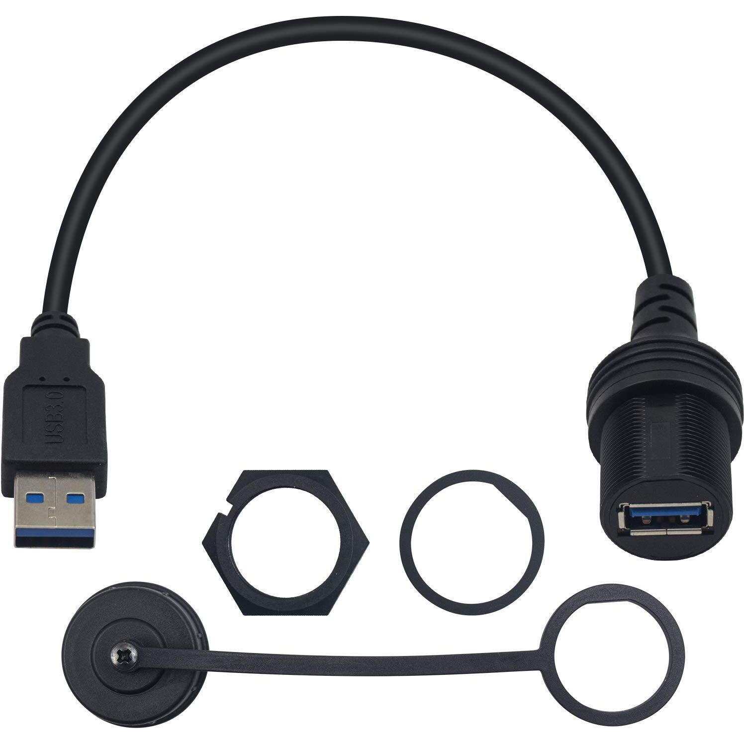 Duttek Usb Flush Mount Cable  Round Single Port Usb 3.0 Panel Flush Mount Extension Cable With Buckle For Car Truck Boat Motorcycle Dashboard 30Cm/12 Inch
