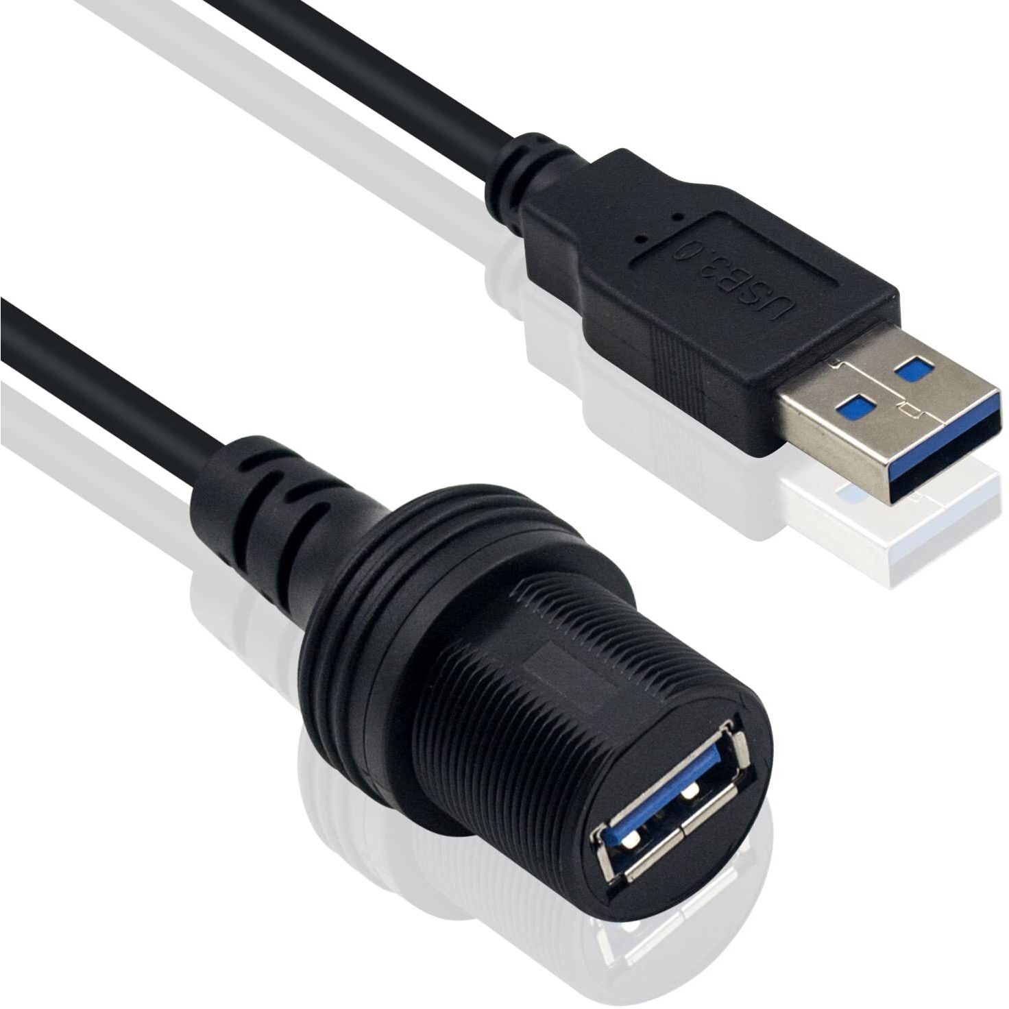 Duttek Usb Flush Mount Cable  Round Single Port Usb 3.0 Panel Flush Mount Extension Cable With Buckle For Car Truck Boat Motorcycle Dashboard 30Cm/12 Inch