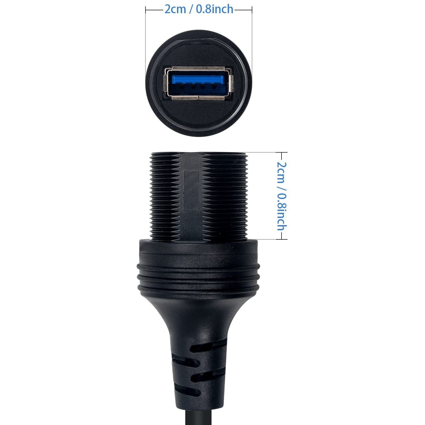 Duttek Usb Flush Mount Cable  Round Single Port Usb 3.0 Panel Flush Mount Extension Cable With Buckle For Car Truck Boat Motorcycle Dashboard 30Cm/12 Inch
