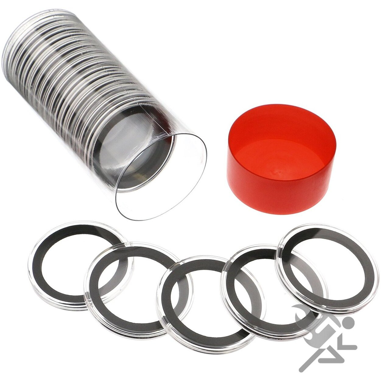 Red Capsule Tube & 20 Air-Tite 38Mm Black Ring Coin Holder Capsules For American Silver Dollars And 1Oz Silver Commemoratives By Onfireguy