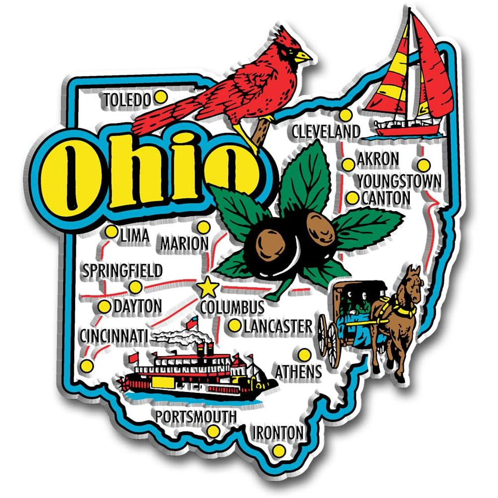 Ohio Jumbo State Magnet By Classic Magnets  3.3"" X 3.6""  Collectible Souvenirs Made In The Usa