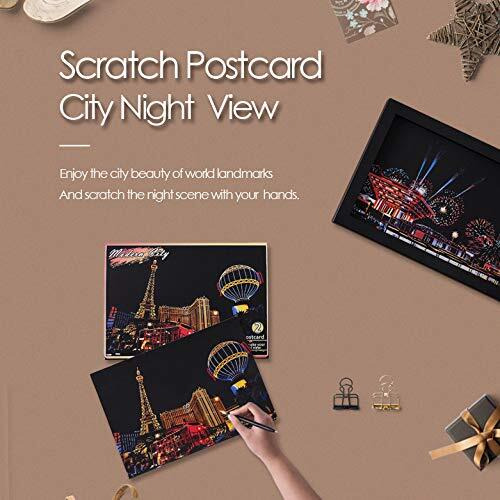 Magic Scratch Art Paper(7.9"&quotX5.5"") Rainbow Landscape Engraving Art Mini Scratchboard Diy Pads For Adults And Kids  Crafts Set 12 Sheets Scratch Postcard Cards & Drawing Pens  Brush (Building Series)