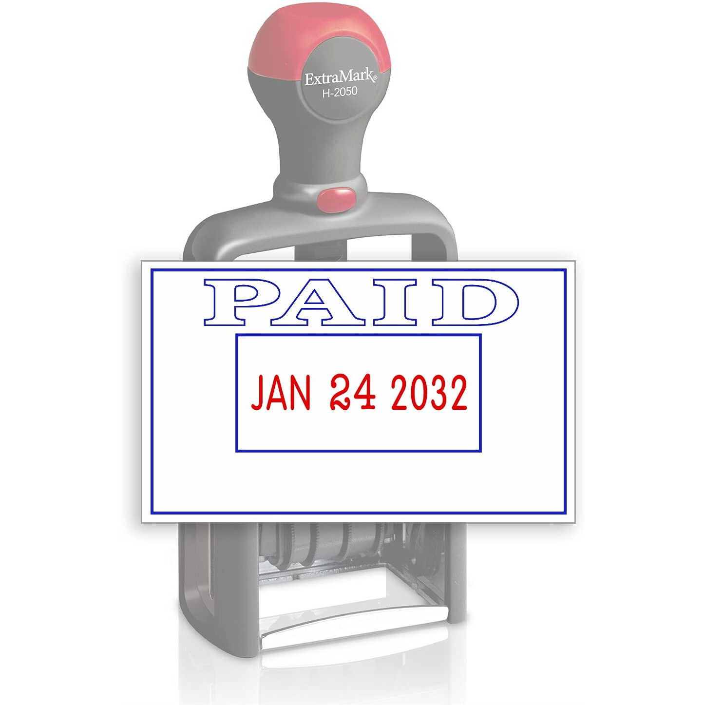 Heavy Duty Style Office Date Stamp With Paid - Self Inking Dater - Style B - Blue & Red Ink Color