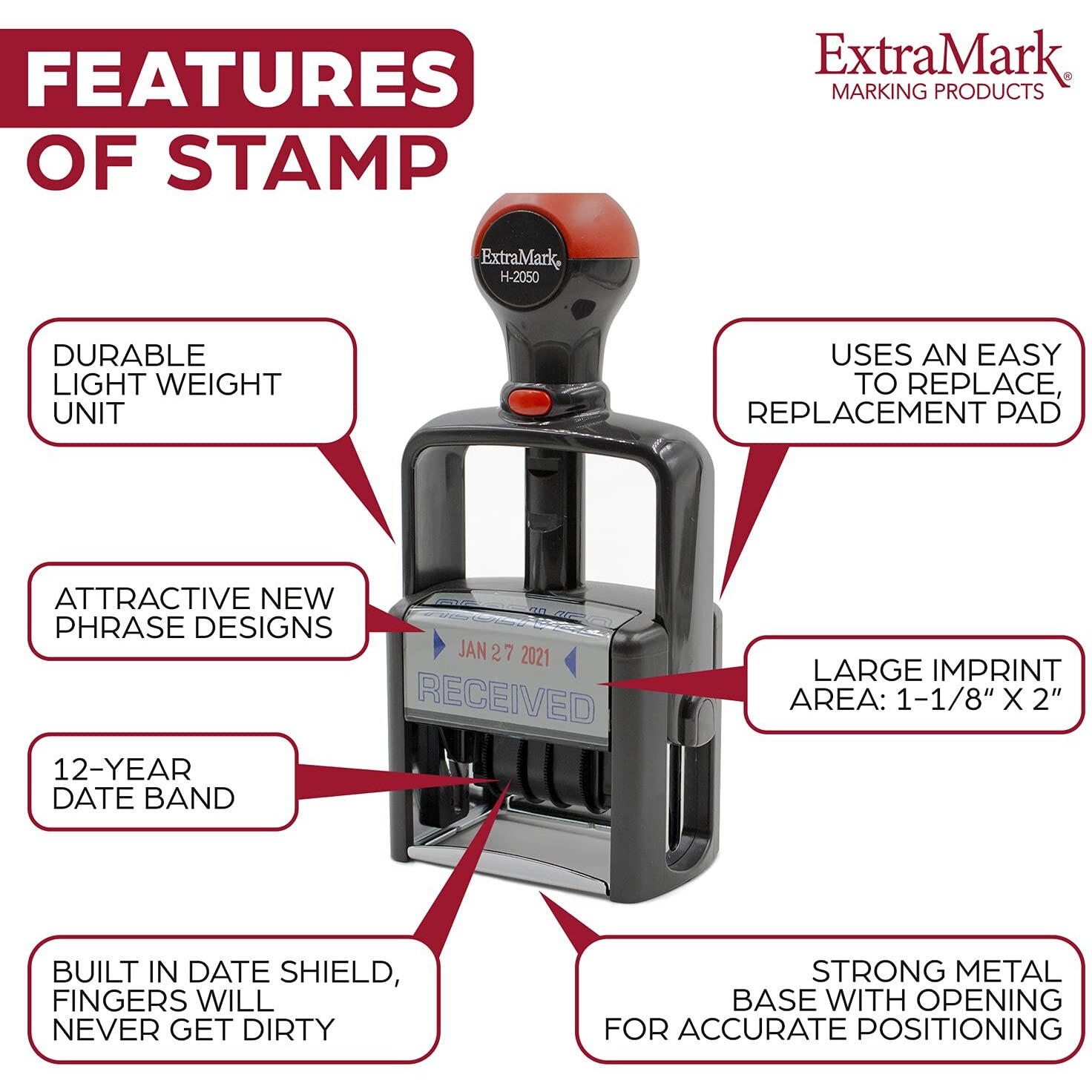 Heavy Duty Style Office Date Stamp With Paid - Self Inking Dater - Style B - Blue & Red Ink Color