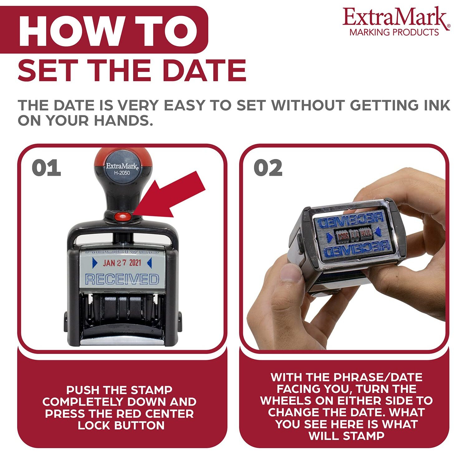 Heavy Duty Style Office Date Stamp With Paid - Self Inking Dater - Style B - Blue & Red Ink Color