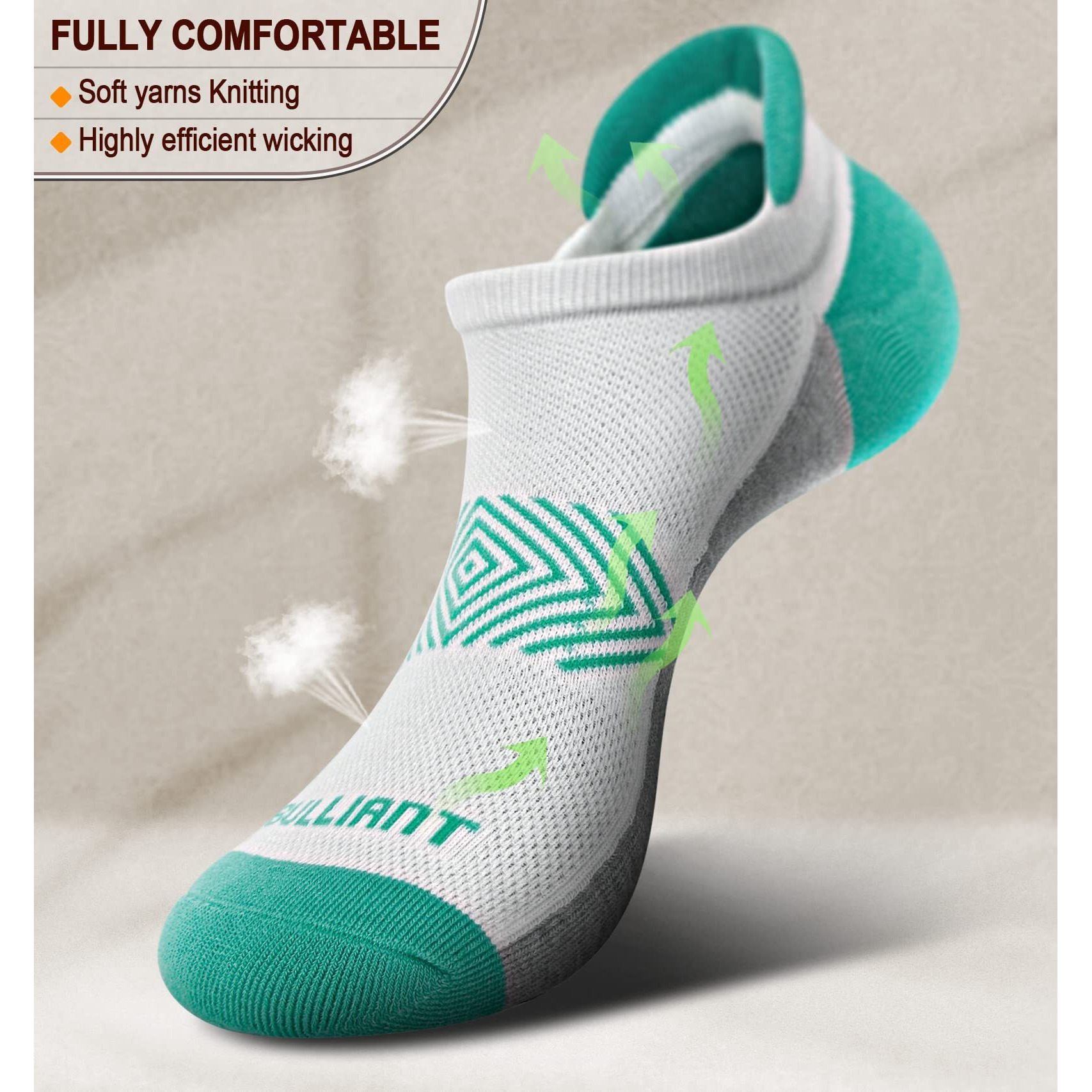 Bulliant Socks For Women 6Pairs-Womens Athletic Ankle Socks No Show Cushioned For Walking Running-Compression Arch Support(6Pairs Shoes SizeWomen 6-8)