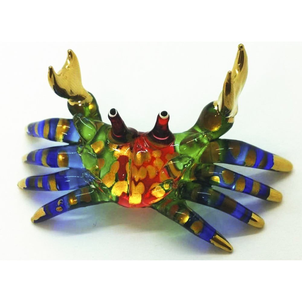 Witnystore Tiny 2"" Long Rainbow Gold Crab Figurine - Miniature Hand Blown Painted Glass Crabs Crustacean Colorful Multicolor Crystal Sea Marine Animals Decorative Collectible Figurines DCor Gifts