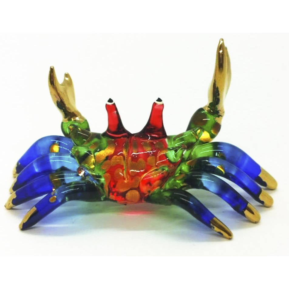 Witnystore Tiny 2"" Long Rainbow Gold Crab Figurine - Miniature Hand Blown Painted Glass Crabs Crustacean Colorful Multicolor Crystal Sea Marine Animals Decorative Collectible Figurines DCor Gifts