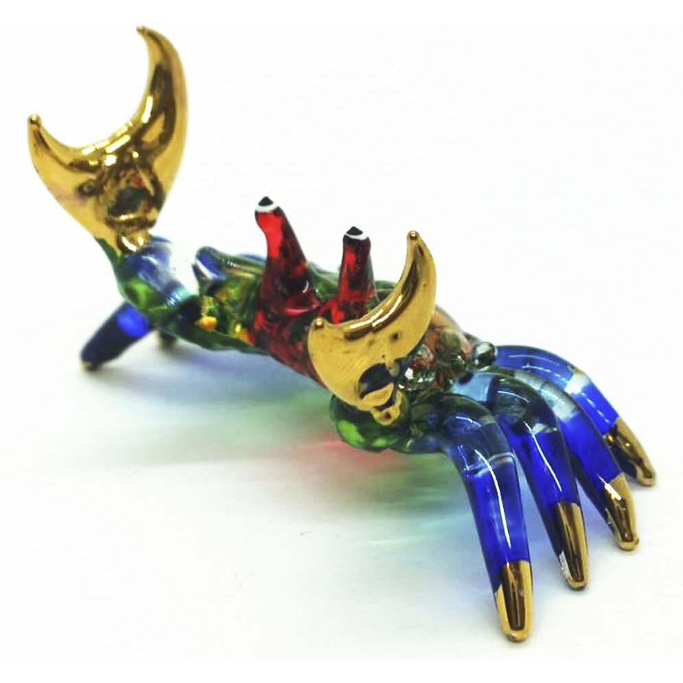 Witnystore Tiny 2"" Long Rainbow Gold Crab Figurine - Miniature Hand Blown Painted Glass Crabs Crustacean Colorful Multicolor Crystal Sea Marine Animals Decorative Collectible Figurines DCor Gifts