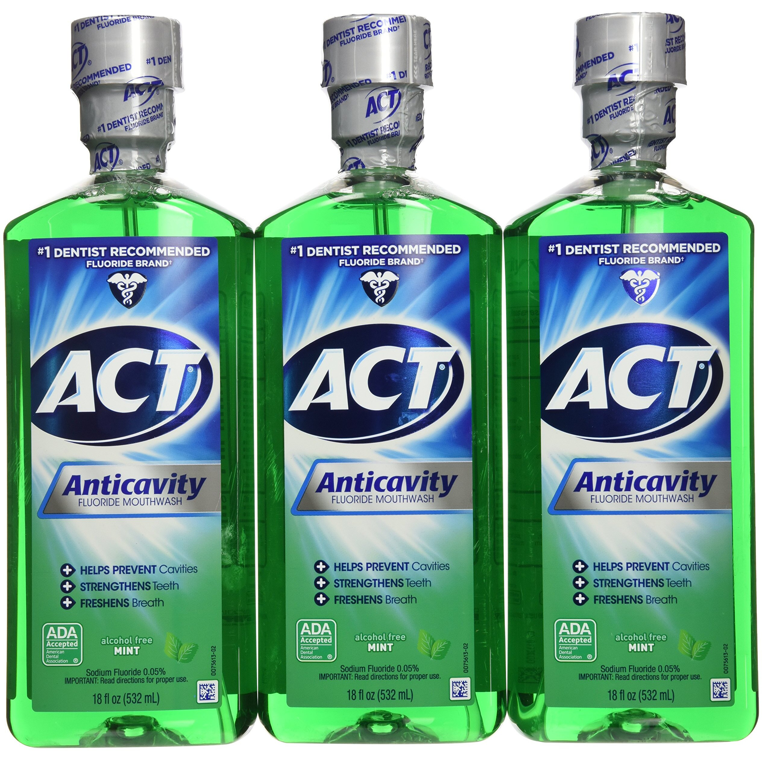 Act Anticavity Fluoride Mouthwash Mint 18 Fl Oz (Pack Of 3)(Packaging May Vary)