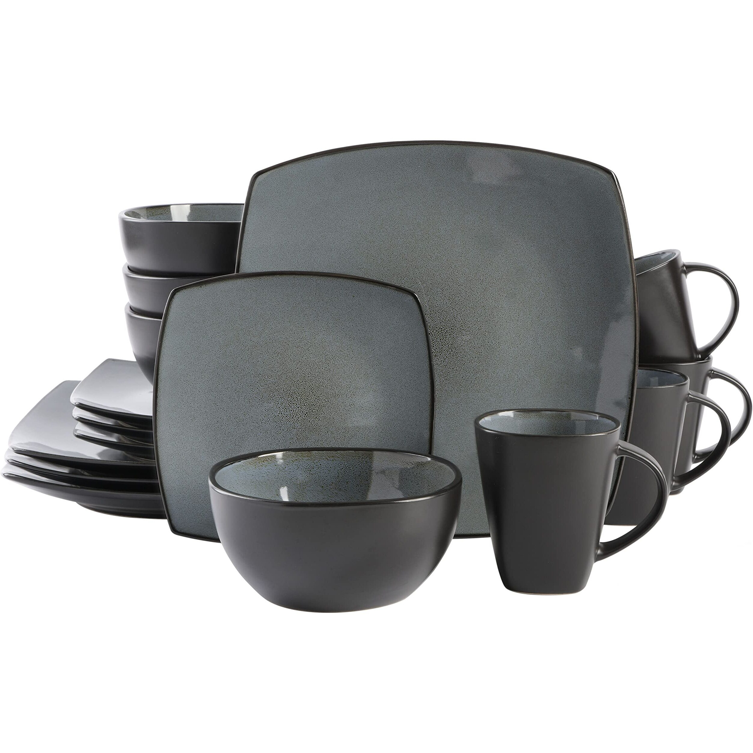 Gibson Soho Lounge Square Reactive Glaze Stoneware Dinnerware Set  Service For 4 (16Pc)  Eclipse