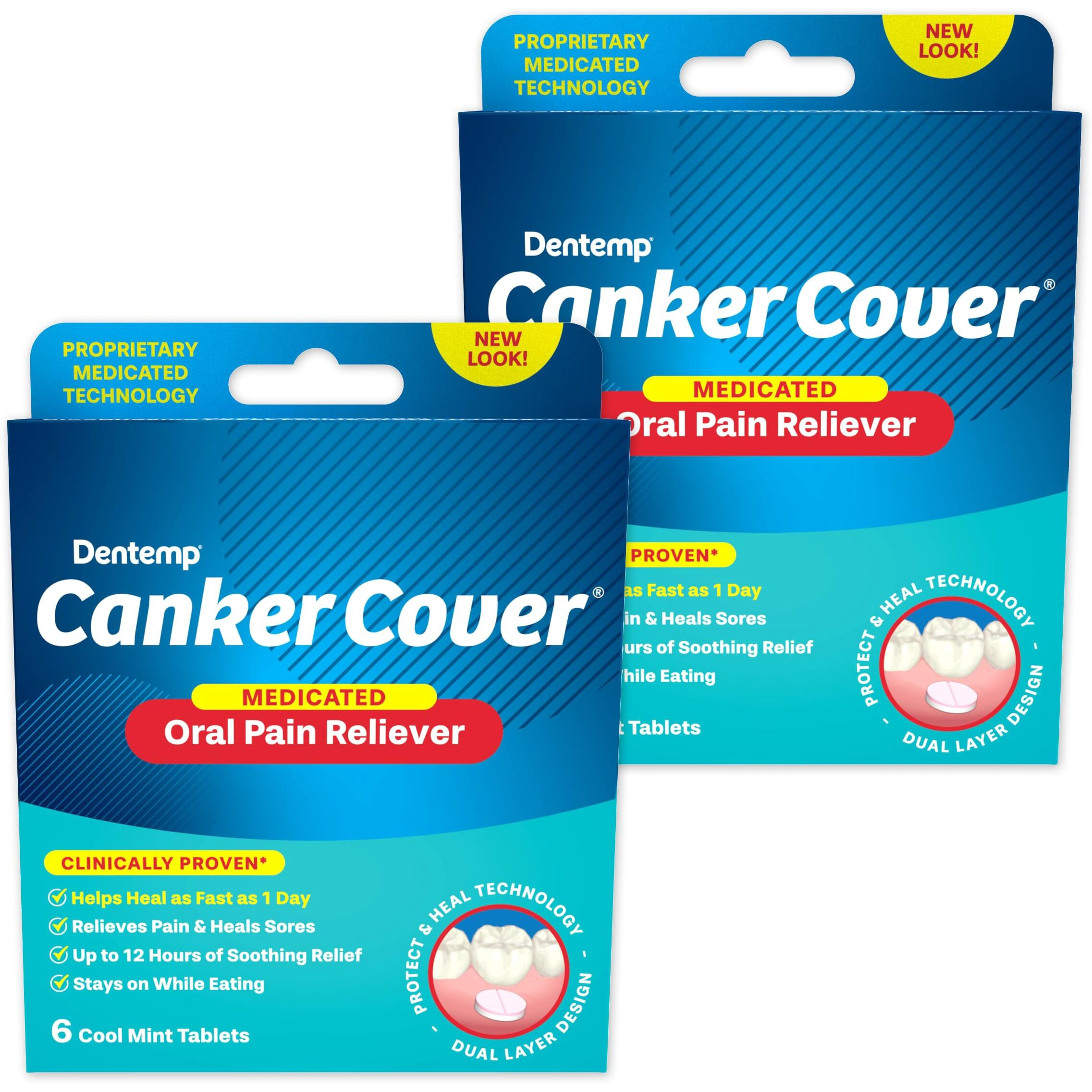 Dentemp Canker Sore Medicine 2Pk Canker Cover - Oral Pain Reliever (12 Count) - Treatment To Relieve Canker Pain  Mouth Sores & Mouth Irritation - Fast Acting Canker Sore Relief Tablets For Adults