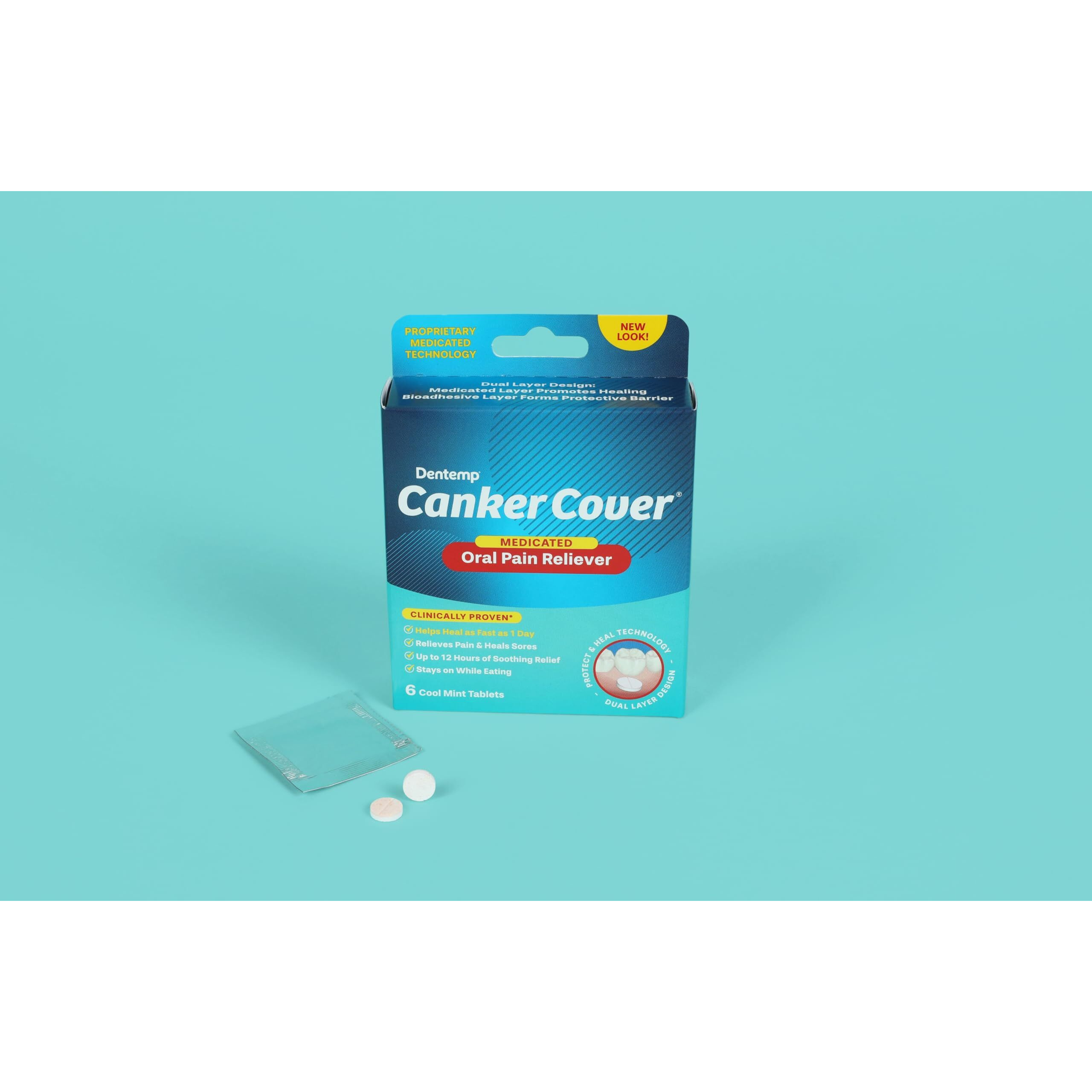 Dentemp Canker Sore Medicine 2Pk Canker Cover - Oral Pain Reliever (12 Count) - Treatment To Relieve Canker Pain  Mouth Sores & Mouth Irritation - Fast Acting Canker Sore Relief Tablets For Adults