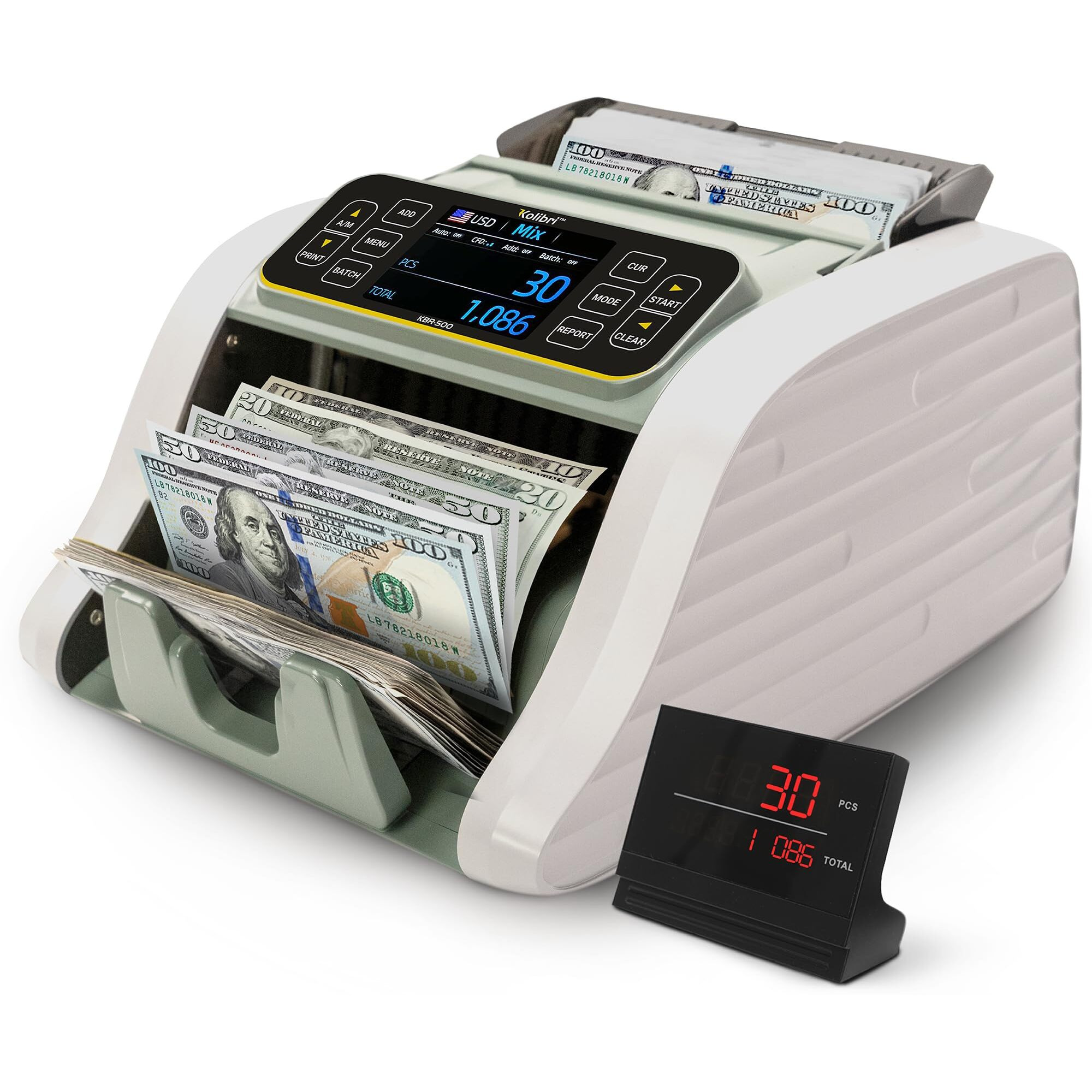 Kolibri Kbr-500 Money Counter Machine Mixed Denomination | Business Grade Cash Counter Machine W/Advanced Ir/Uv/Mg/Mt/Counterfeit Detection  Multi-Currency (Usd Cad Mxn Gbp Eur)