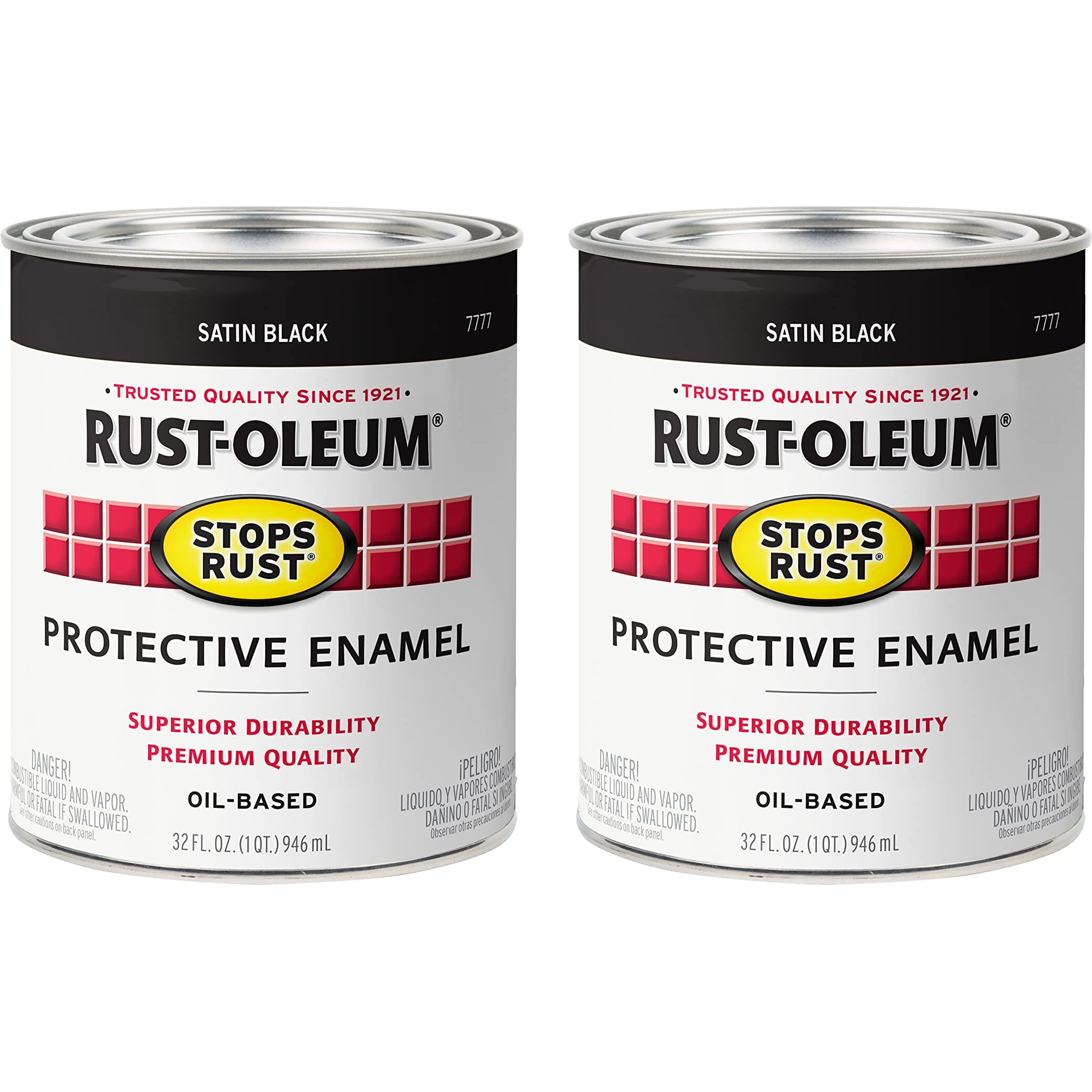 Rust-Oleum 7777502-2Pk Stops Rust Brush On Paint  1 Quarts (Pack Of 2)  Satin Black