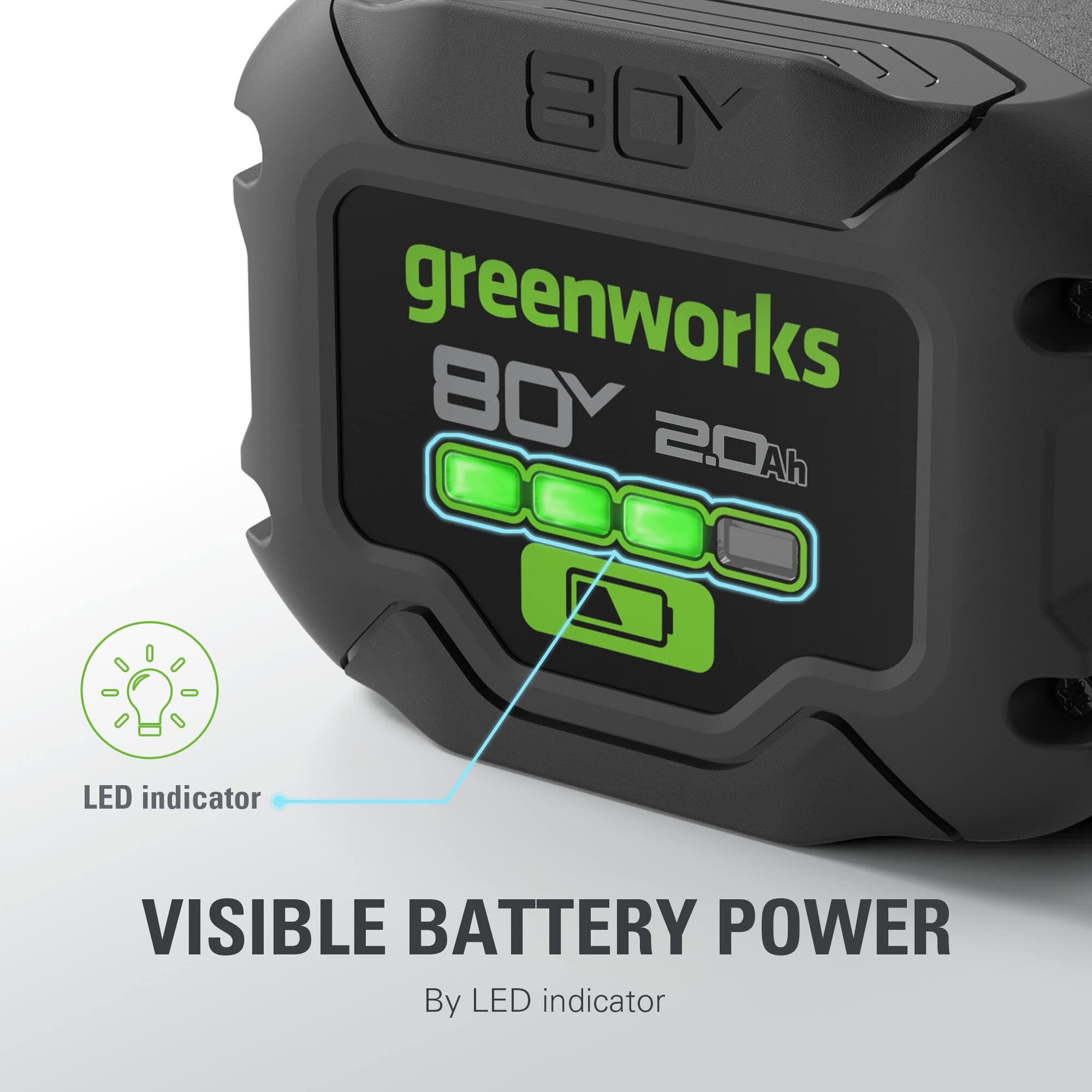 Greenworks 80V 2.0Ah Lithium-Ion Battery (Genuine Greenworks Battery / 75+ Compatible Tools)