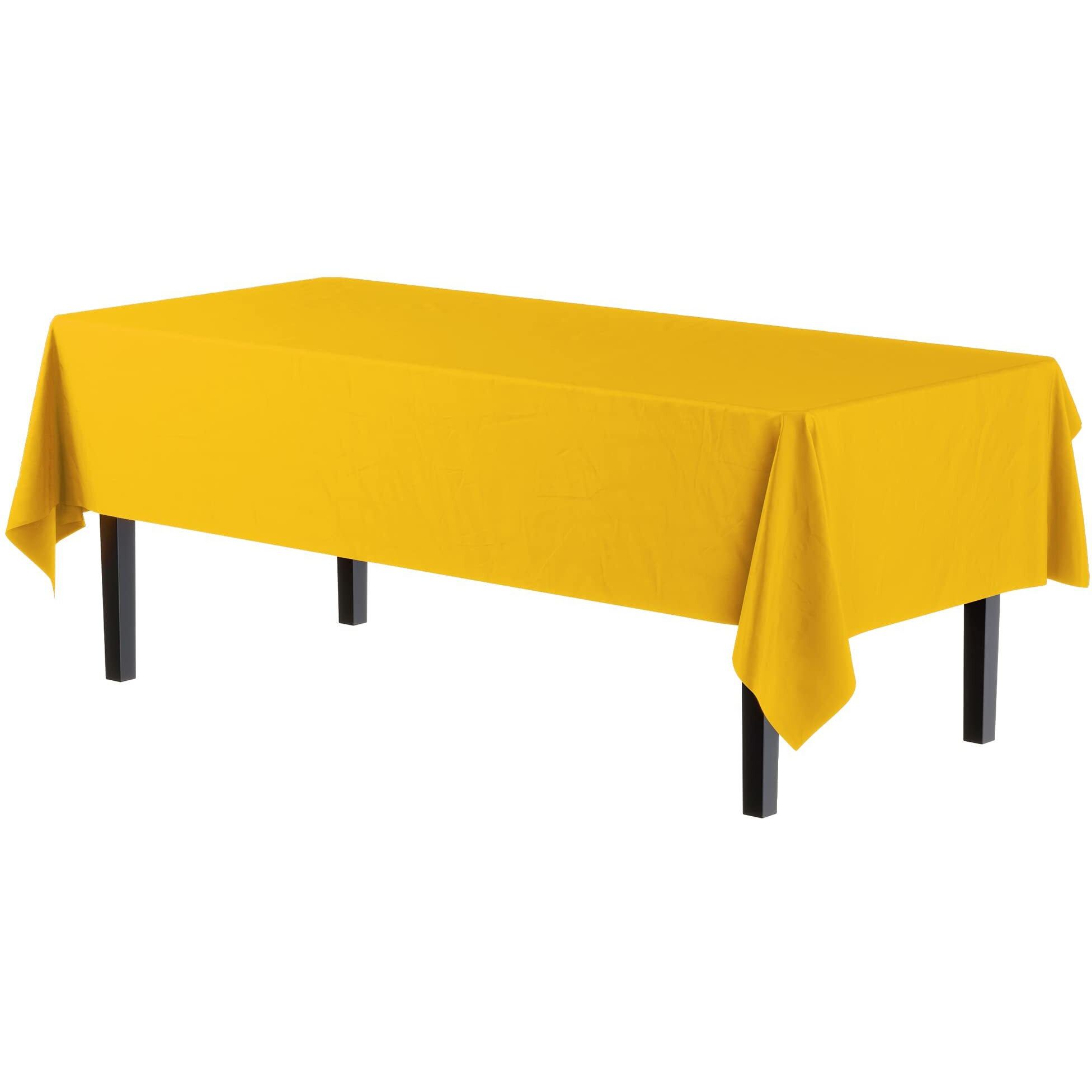 Exquisite 6-Pack Premium Plastic Tablecloth 54In. X 108In. Rectangle Plastic Table Cover - Yellow