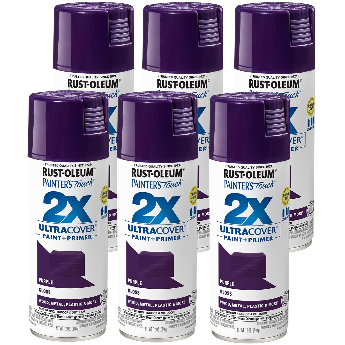Rust-Oleum 249097-6Pk Painter's Touch 2X Ultra Cover Spray Paint  12 Oz  Gloss Purple  6 Pack