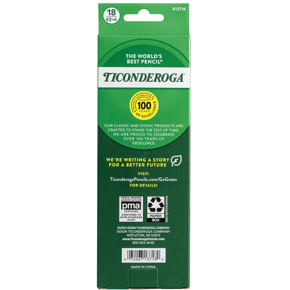 Ticonderoga Wood-Cased Pencils  Pre-Sharpened  2 Hb Soft  Pastel Colors  18 Count