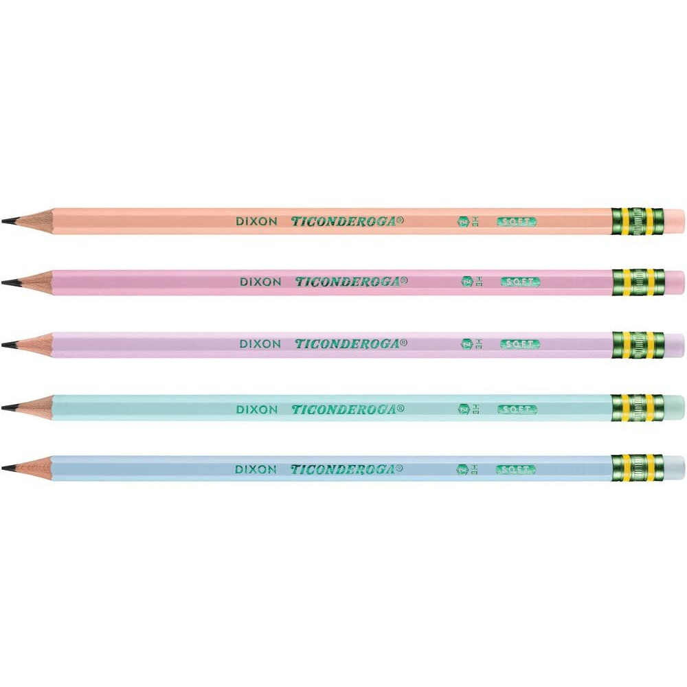 Ticonderoga Wood-Cased Pencils  Pre-Sharpened  2 Hb Soft  Pastel Colors  18 Count