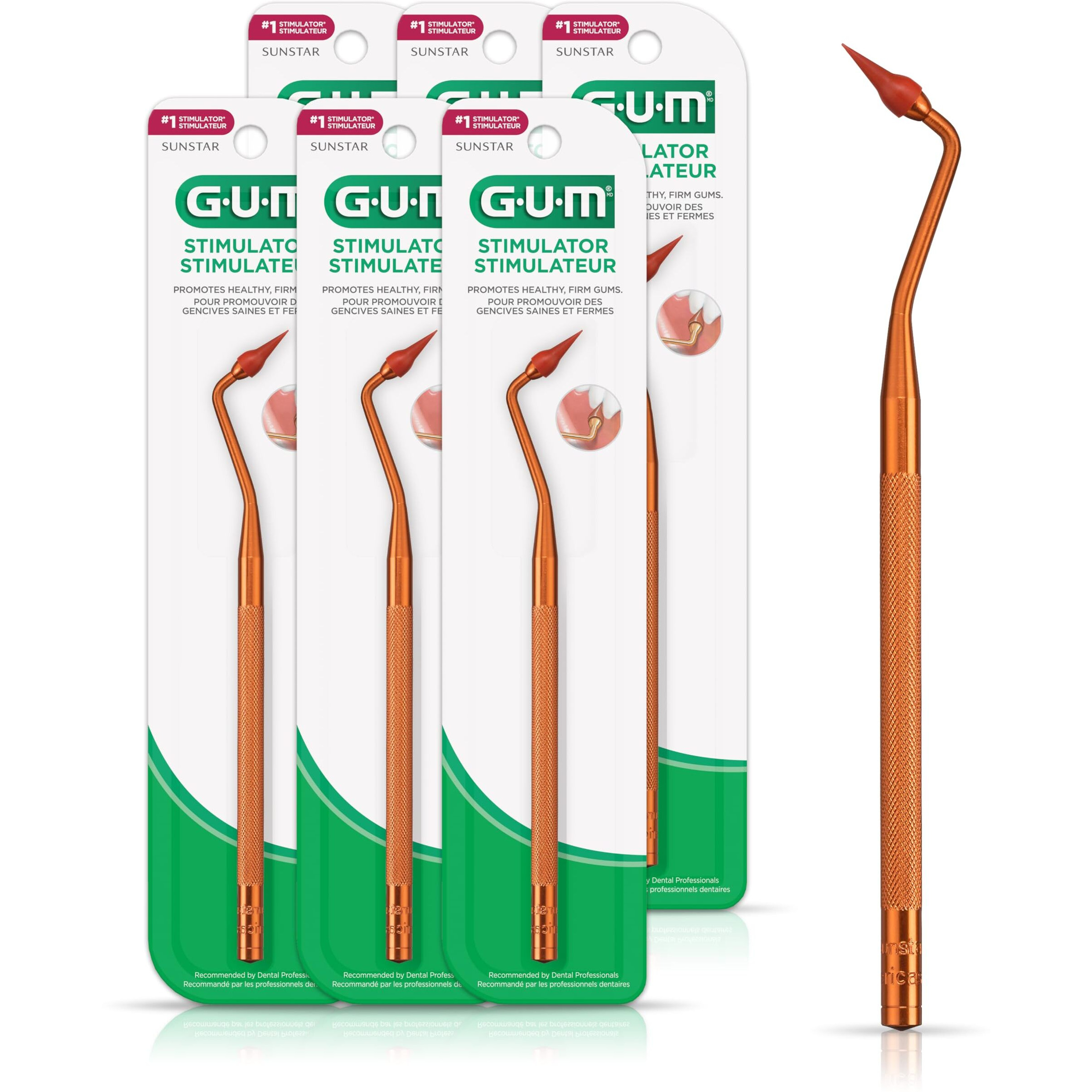 Gum Stimulator Permanent Handle - 1 Rubber Tip Included - Long Handled Massager Remove Plaque & Promote Health  1Ct (6Pk)