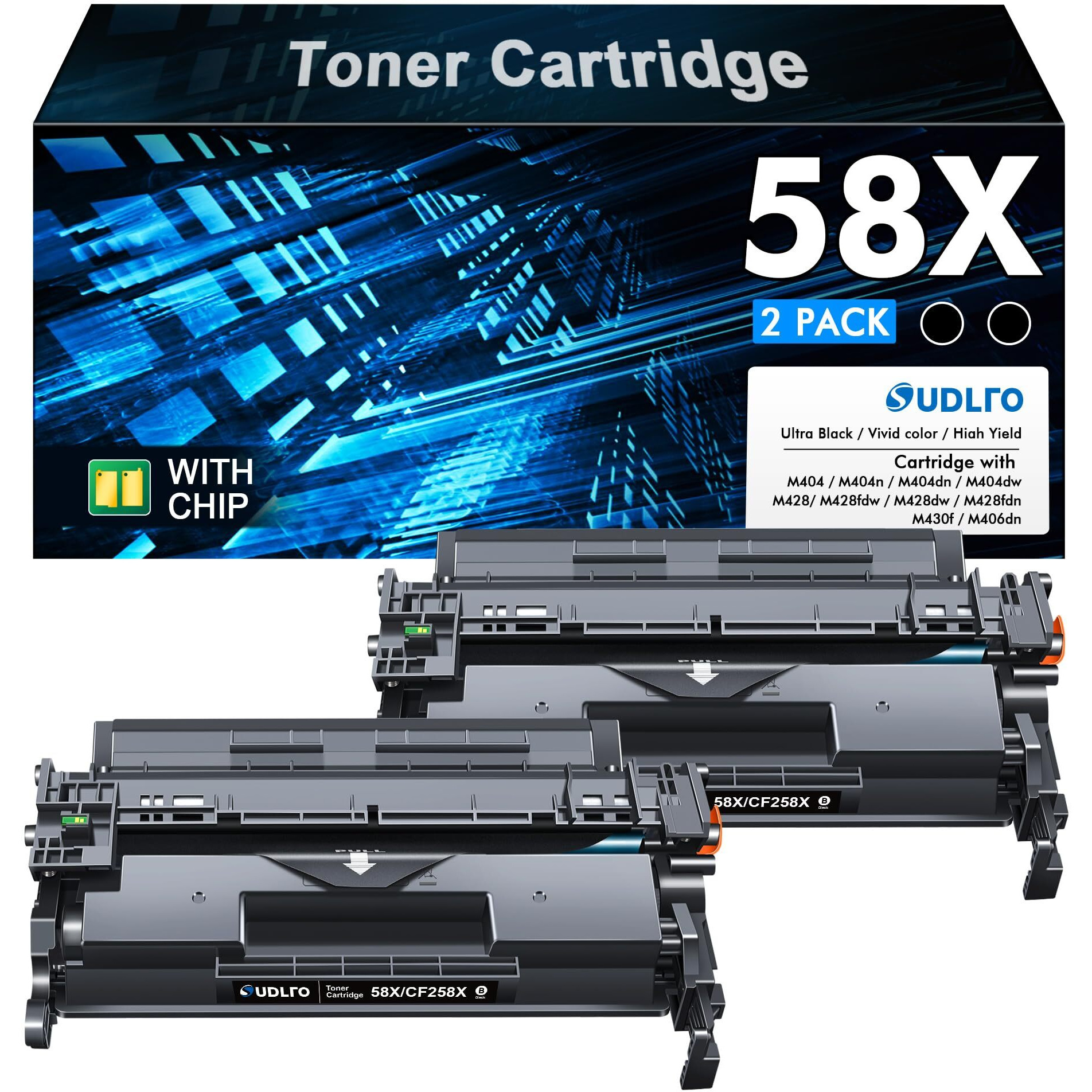 58X Cf258X Toner Cartridge Black Replacement For Hp 58X Cf258X 58A Cf258A Compatible With Laserjet Mfp M428Fdw M428Fdn M428Dw M404 M428 Pro M404N M404Dn M404Dw Printer 2 Pack (With Chip)