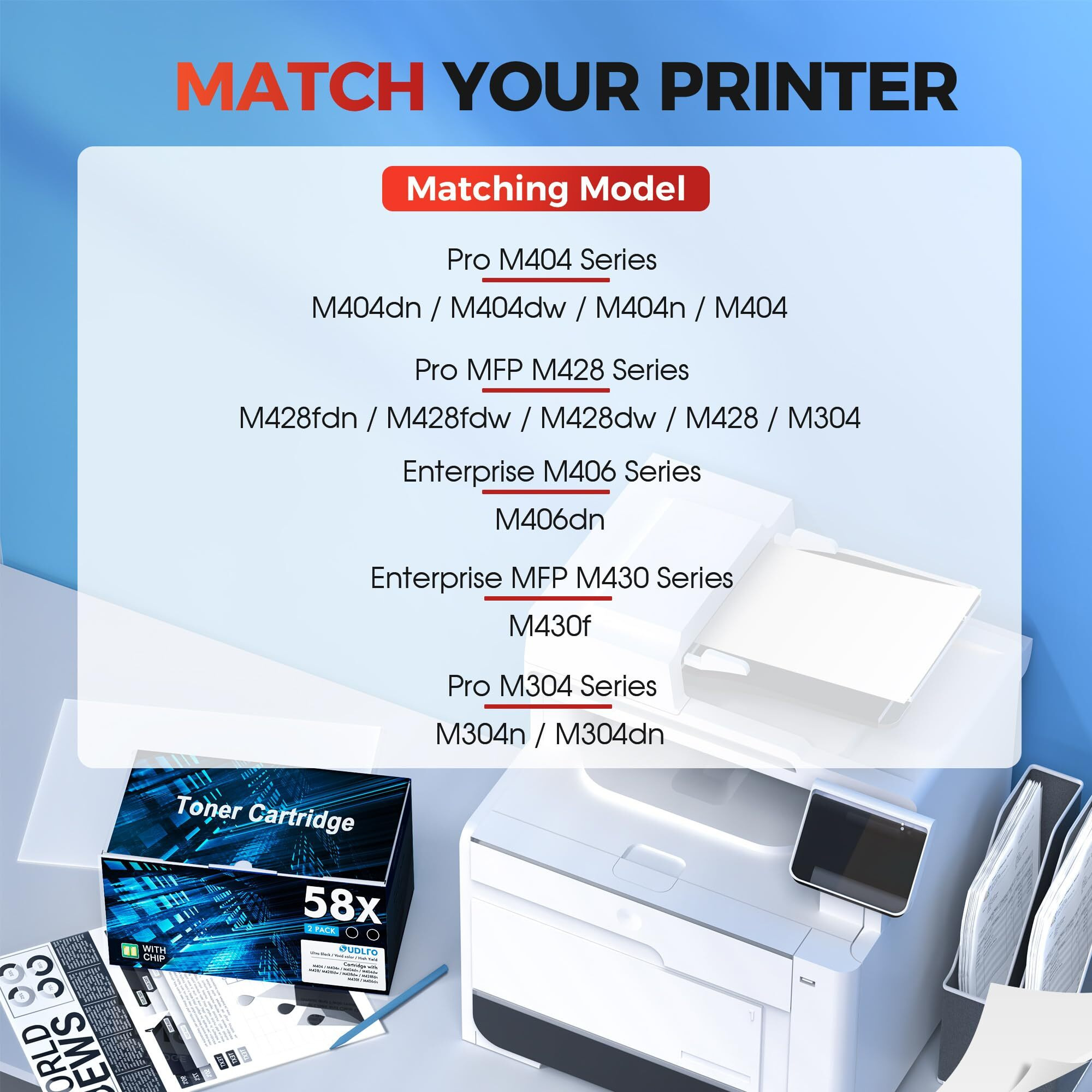 58X Cf258X Toner Cartridge Black Replacement For Hp 58X Cf258X 58A Cf258A Compatible With Laserjet Mfp M428Fdw M428Fdn M428Dw M404 M428 Pro M404N M404Dn M404Dw Printer 2 Pack (With Chip)