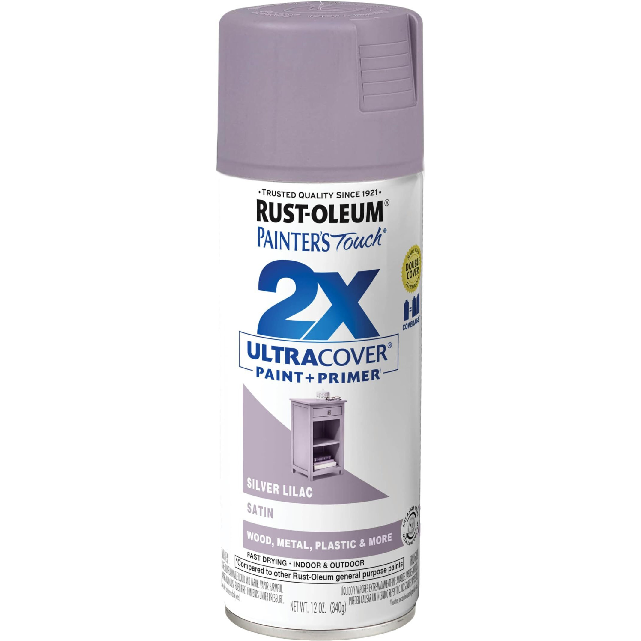 Rust-Oleum 329201 Painter's Touch 2X Ultra Cover Spray Paint  12 Oz  Satin Silver Lilac