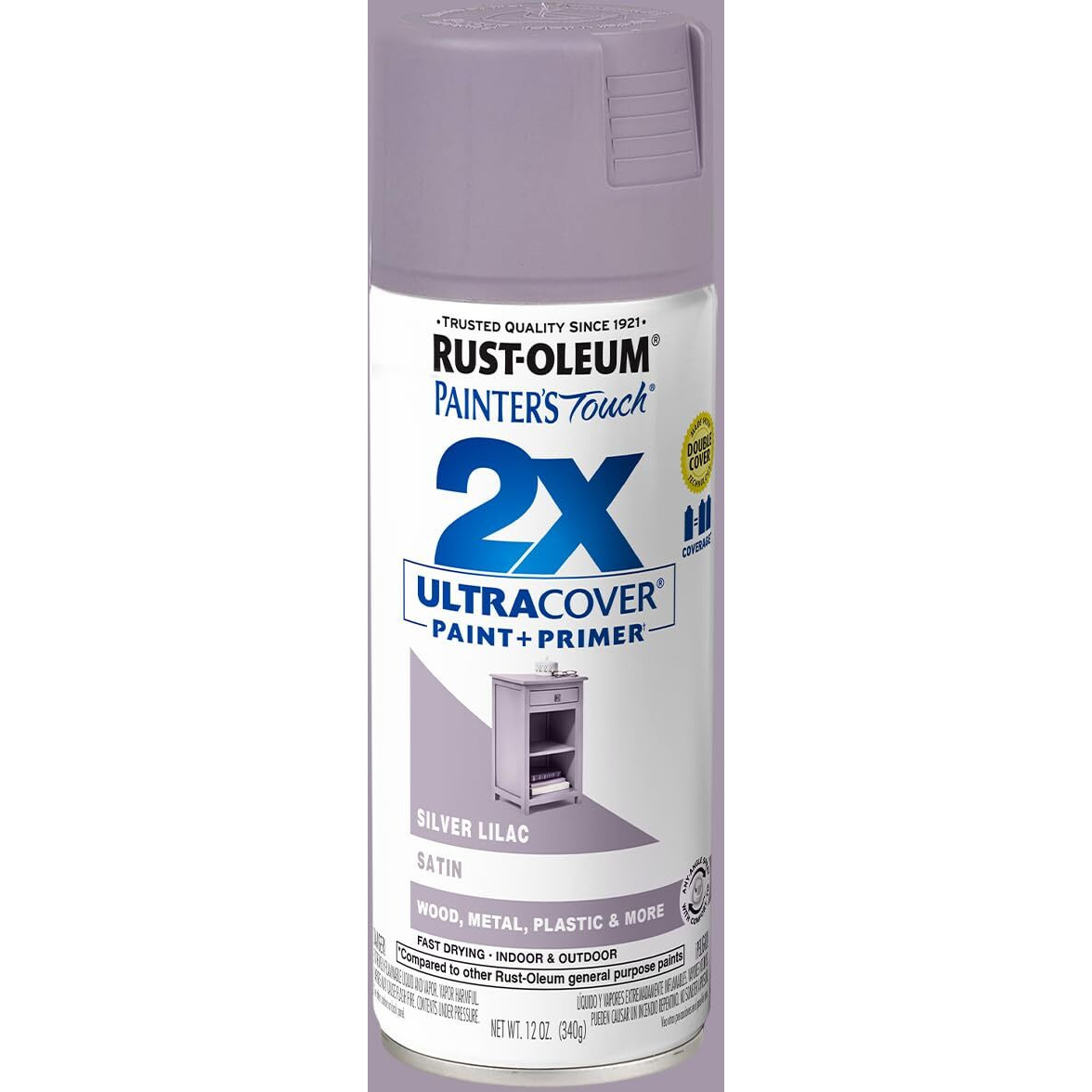 Rust-Oleum 329201 Painter's Touch 2X Ultra Cover Spray Paint  12 Oz  Satin Silver Lilac