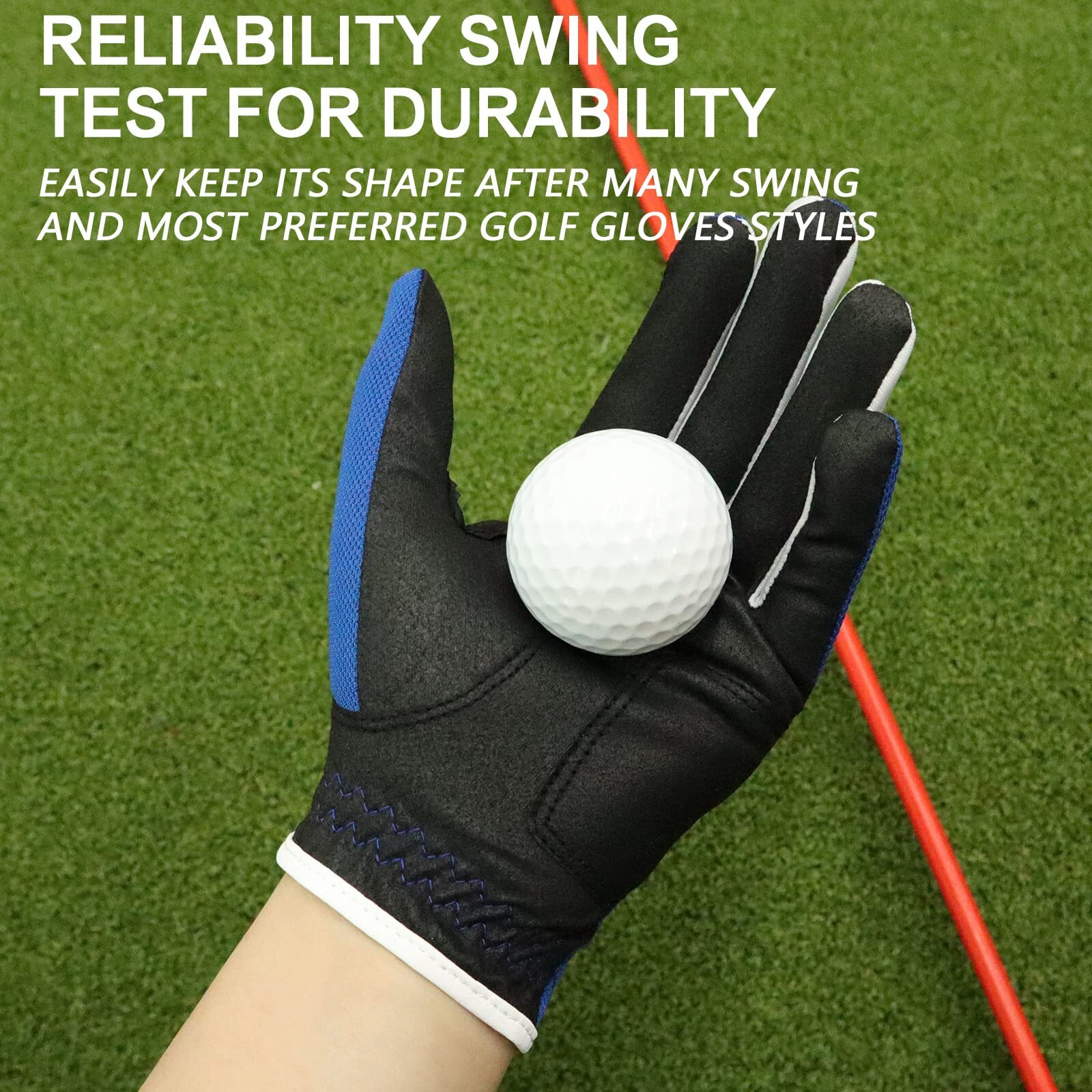 Finger Ten Junior Kids Dura Feel White Blue Red Yellow Golf Gloves Extra Value 2 Pack (Small Blue  Right)