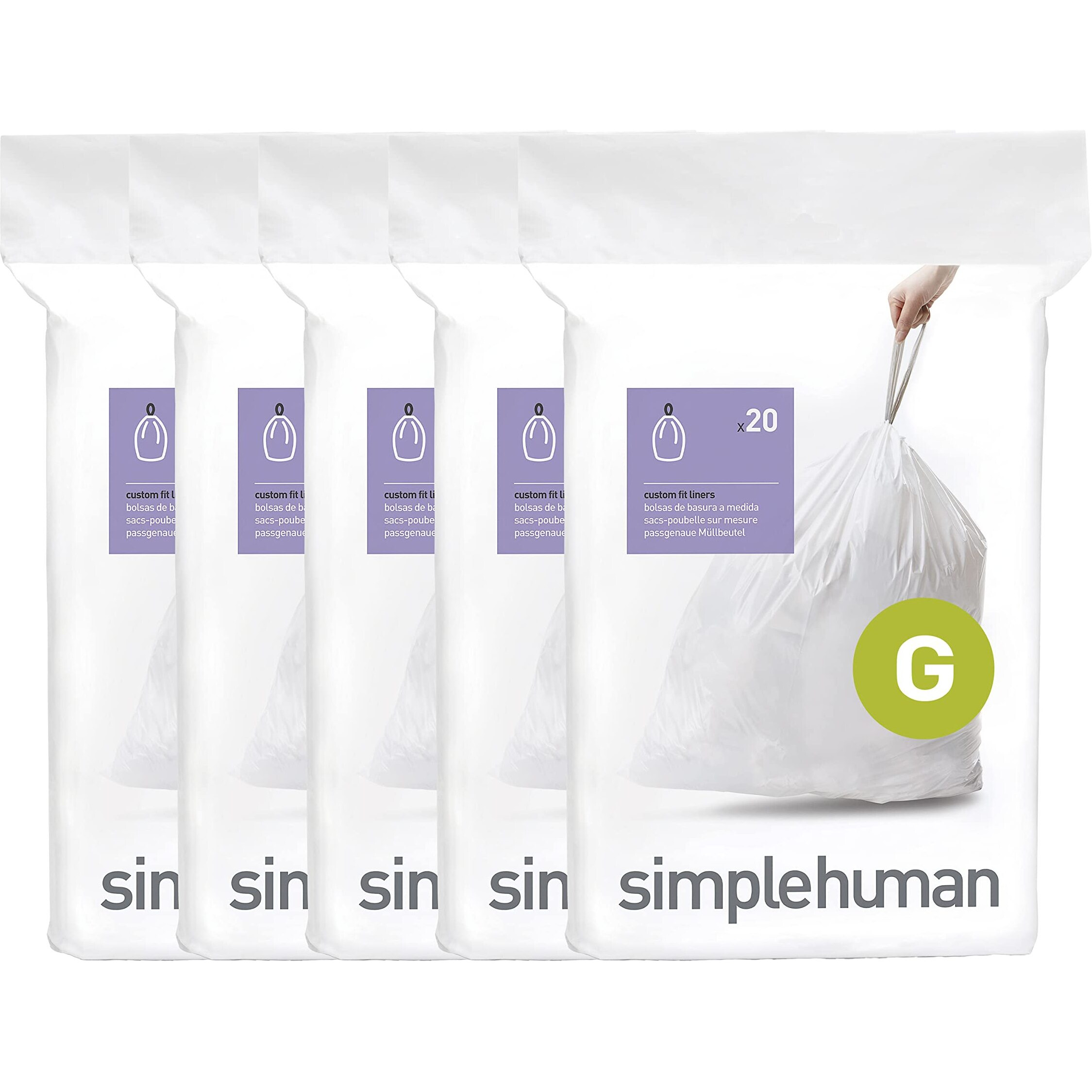 Simplehuman Code G 100 Count Genuine Custom Fit Liners  Drawstring Trash Bags In Dispenser Packs  30 Liter / 8 Gallon  White