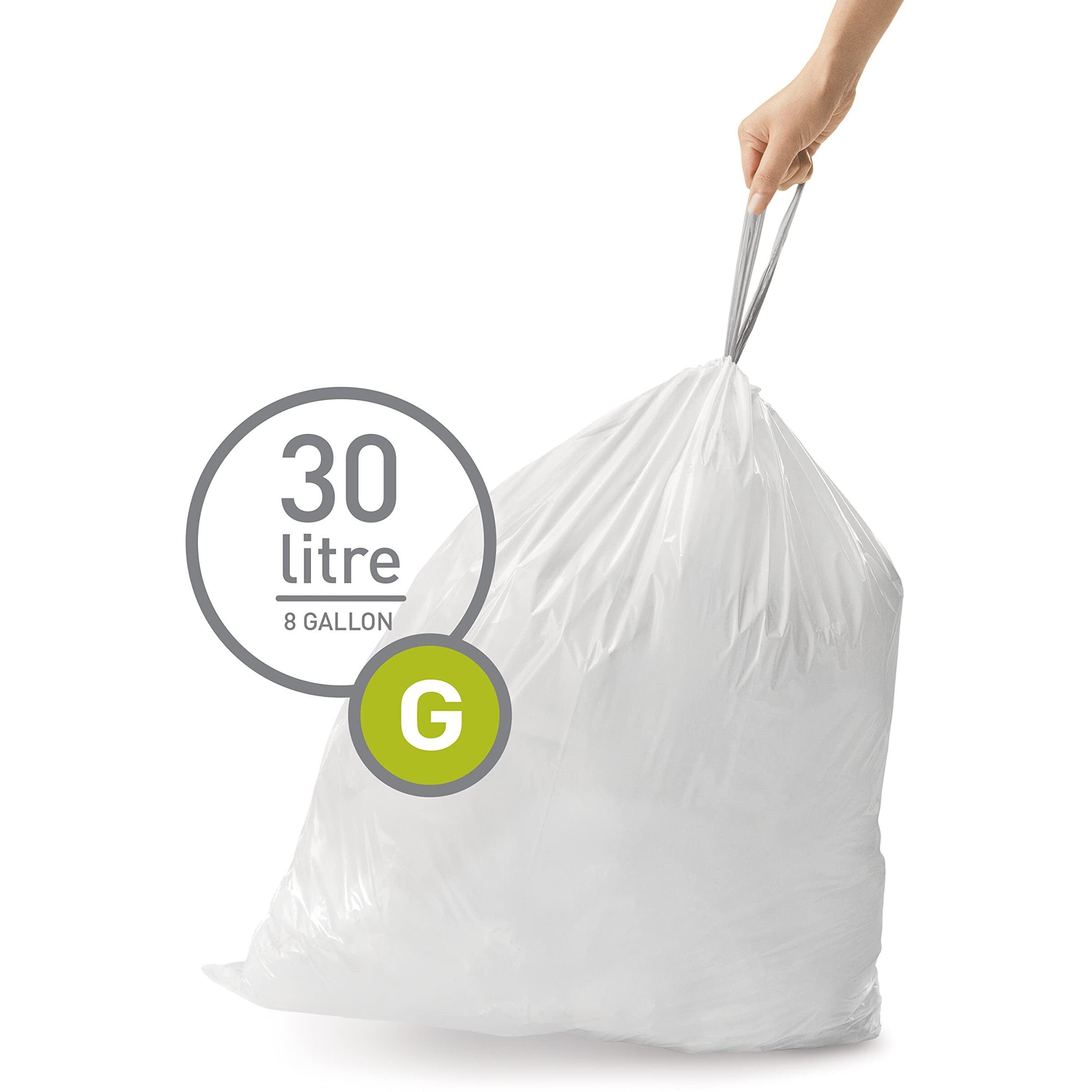 Simplehuman Code G 100 Count Genuine Custom Fit Liners  Drawstring Trash Bags In Dispenser Packs  30 Liter / 8 Gallon  White