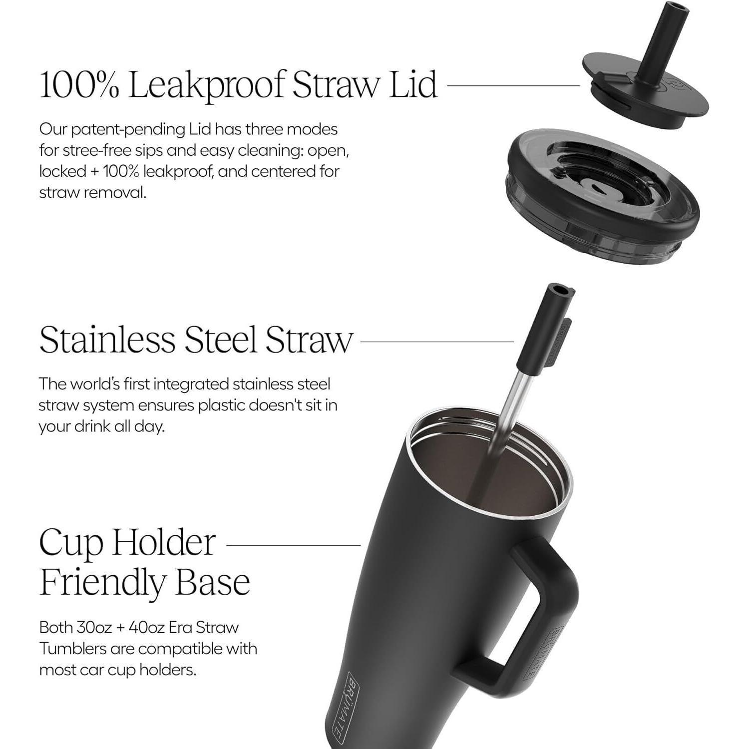 Brmate Era 40 Oz Tumbler With Handle And Straw | 100% Leakproof Insulated Tumbler With Lid And Straw | Made Of Stainless Steel | Cup Holder Friendly Base | 40Oz (Mocha)