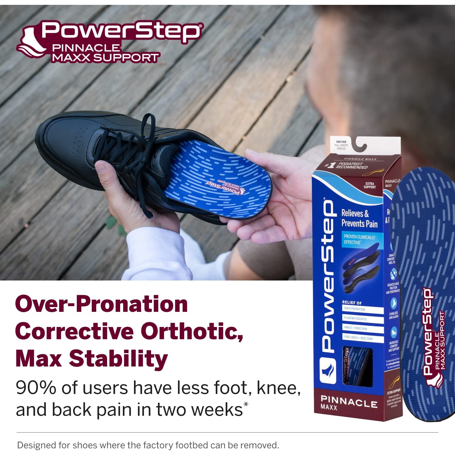 Powerstep Pinnacle Maxx Orthotic Insoles - Orthotics For Overpronation With Maximum Stability & Comfort - Firm + Flexible Angled Heel Style To Help Flat Feet - Heavy Duty Inserts (M 6-6.5  F 8-8.5)