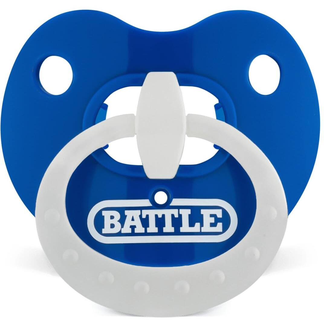 Battle Sports Binky Oxygen Football Mouthguard - Detachable Strap  Maximum Breathability  Works With Braces & No Boiling Required - Royal Blue/White