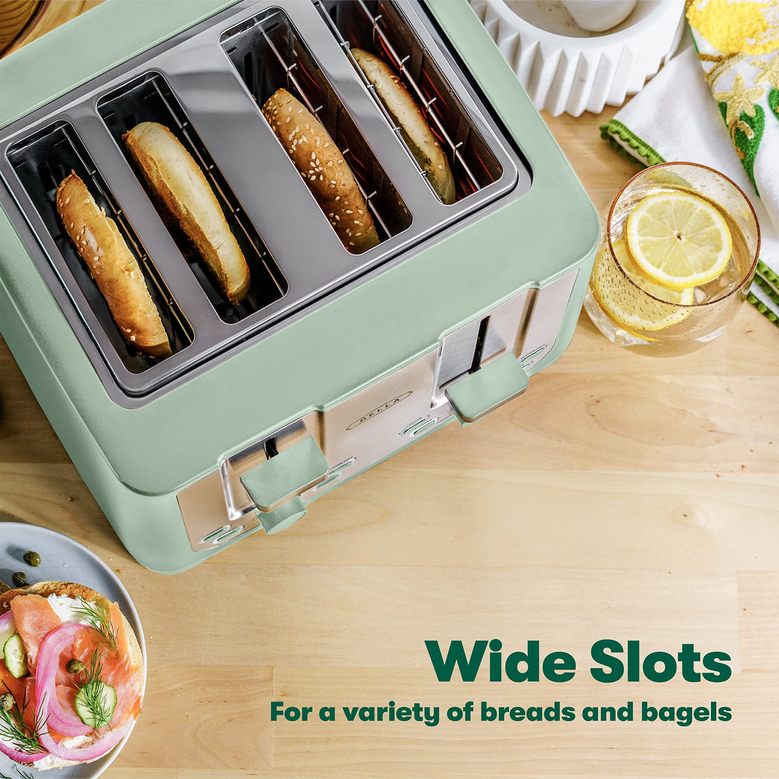 Bella 4 Slice Toaster With Auto Shut Off - Extra Wide Slots & Removable Crumb Tray And Cancel  Defrost & Reheat Function - Toast Bread & Bagel  Sage