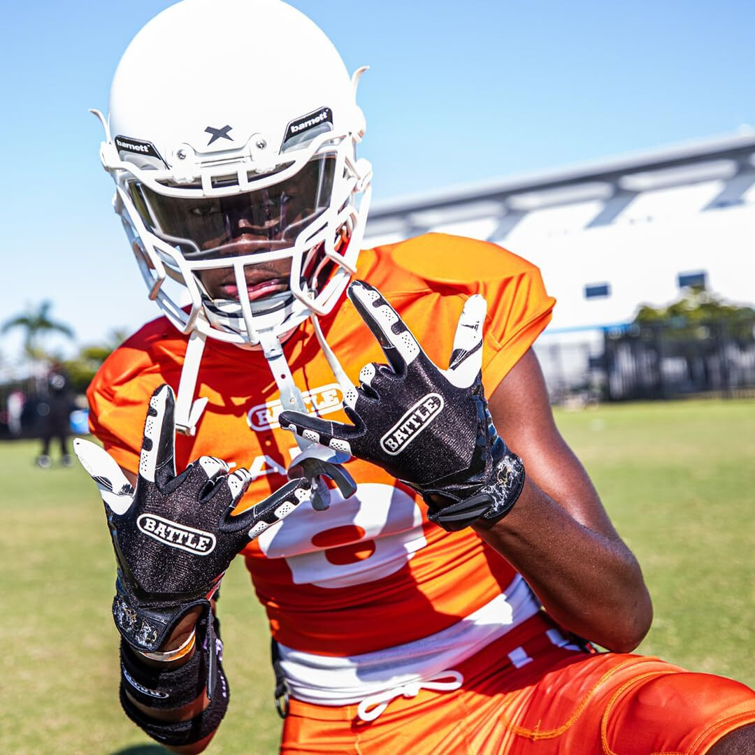 Battle Sports Ultra-Stick Wide Receiver Football Gloves - Adult & Youth Football Gloves - Adult Large  Red/White