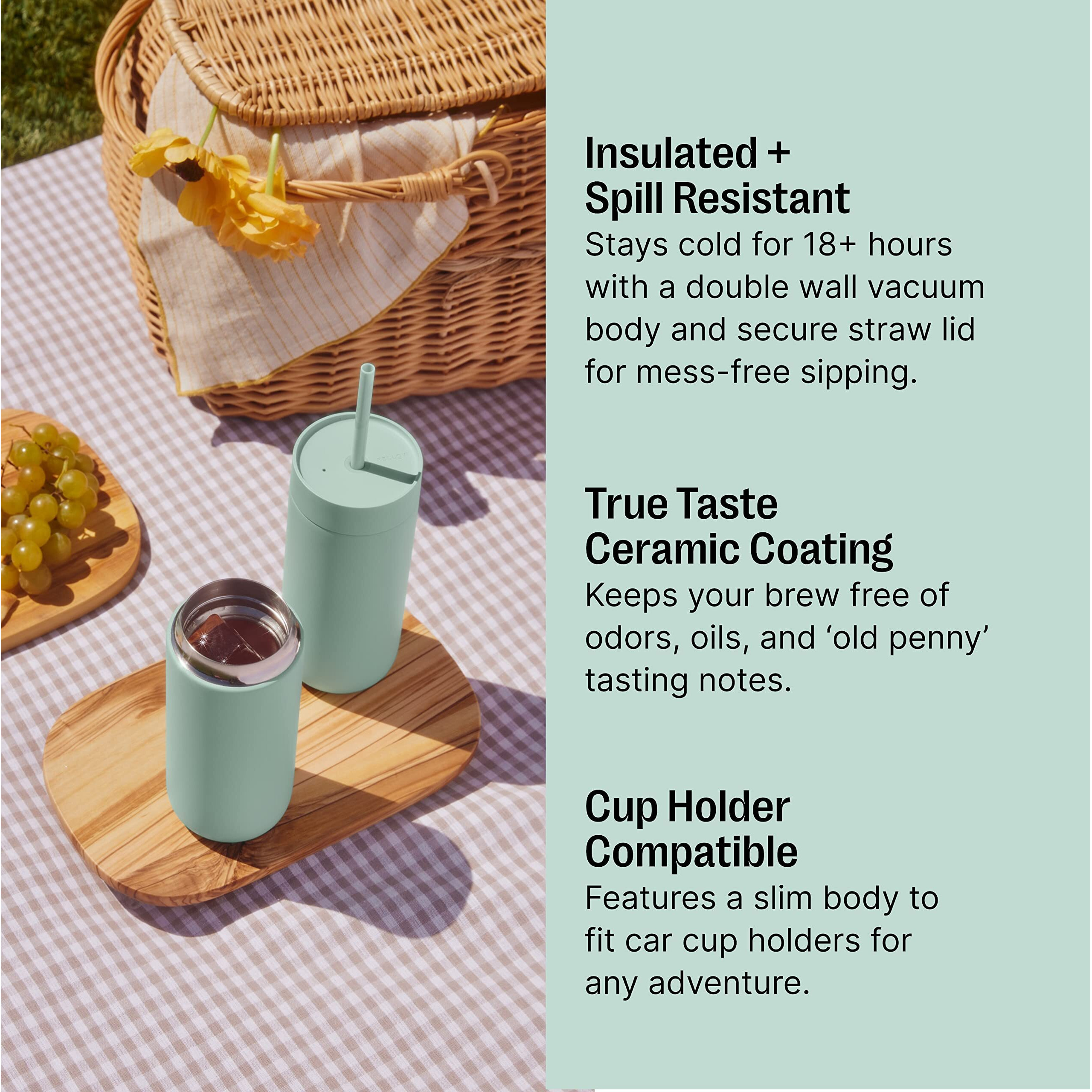 Fellow 16 Oz Carter Cold Travel Mug For Water  Iced Tea  Coffee  Smoothies  Iced Coffee & More - Stainless Steel Vacuum-Insulated Iced Coffee Tumbler With Spill Resistant Lid And Straw - Matte Grey